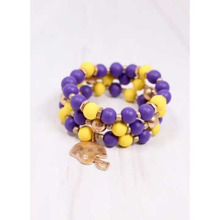 Purple & Gold Football Bracelet Set for Women & Men - Adjustable Beaded Sports Jewelry for Fans, Players & Game Day Accessories - Perfect for Football Games, Tailgating & Team Spirit Events