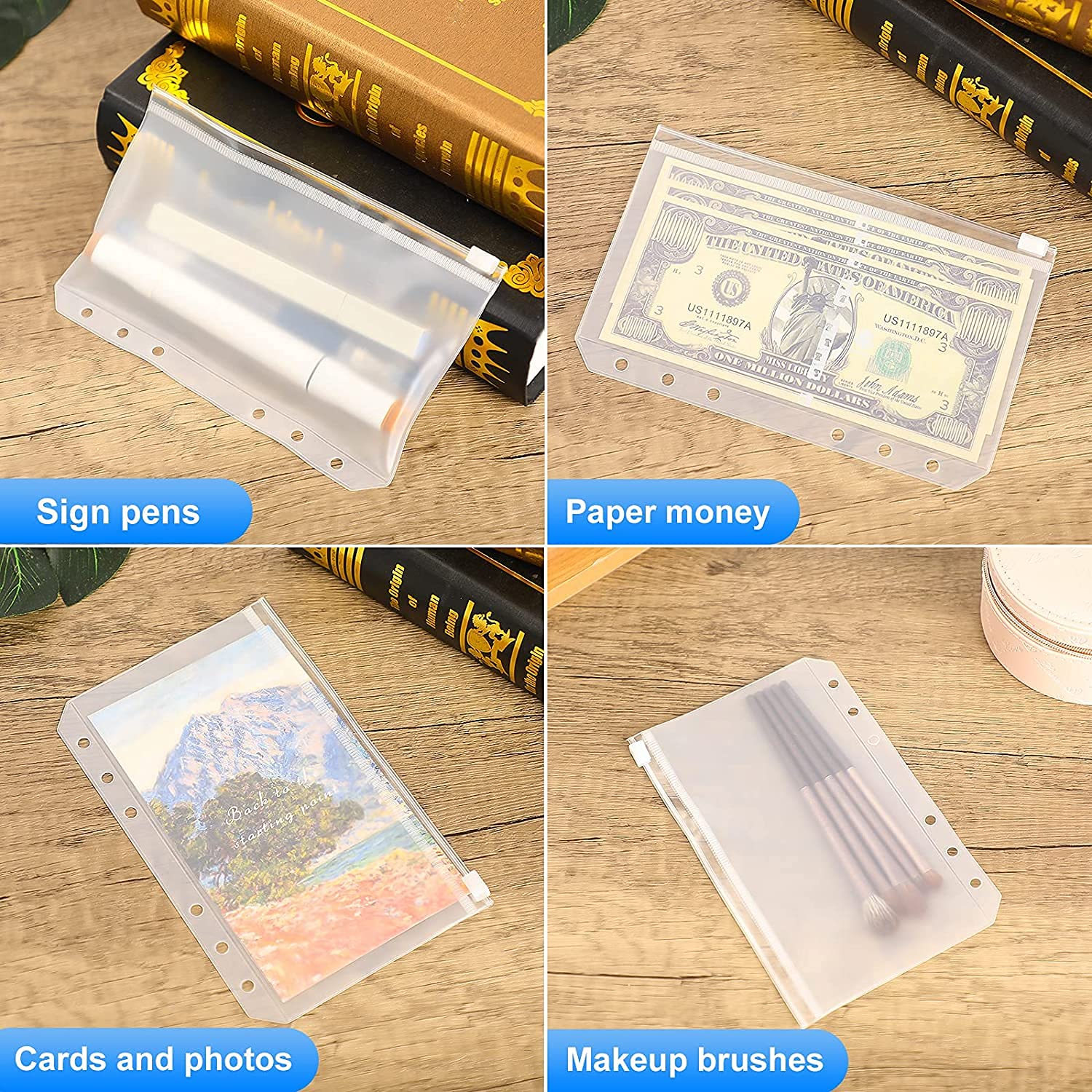 30pcs A6 Binder Pockets - 6 Hole Zipper Folders, Clear PVC Card Holders & Loose Leaf Bags - Waterproof Cash Envelopes for Budgeting, Document Filing - Perfect for 6-Ring Binders, Planners, Notebooks & Office Organization