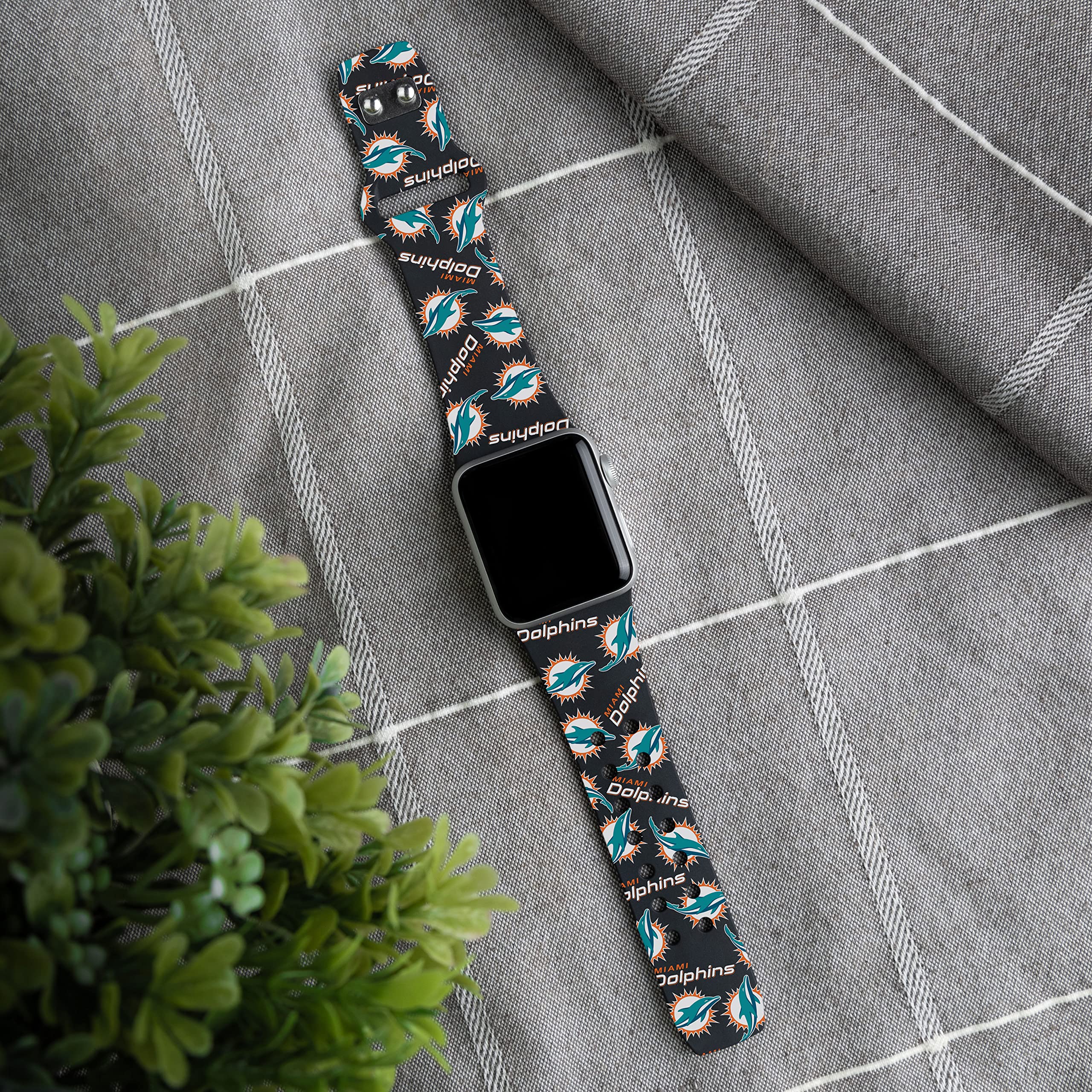 Miami Dolphins Apple Watch Band - Premium HD Silicone Strap Compatible with Apple Watch Series 9/8/7/6/SE/5/4/3/2/1 - Perfect for Game Day, Sports Fans & Dolphins Supporters