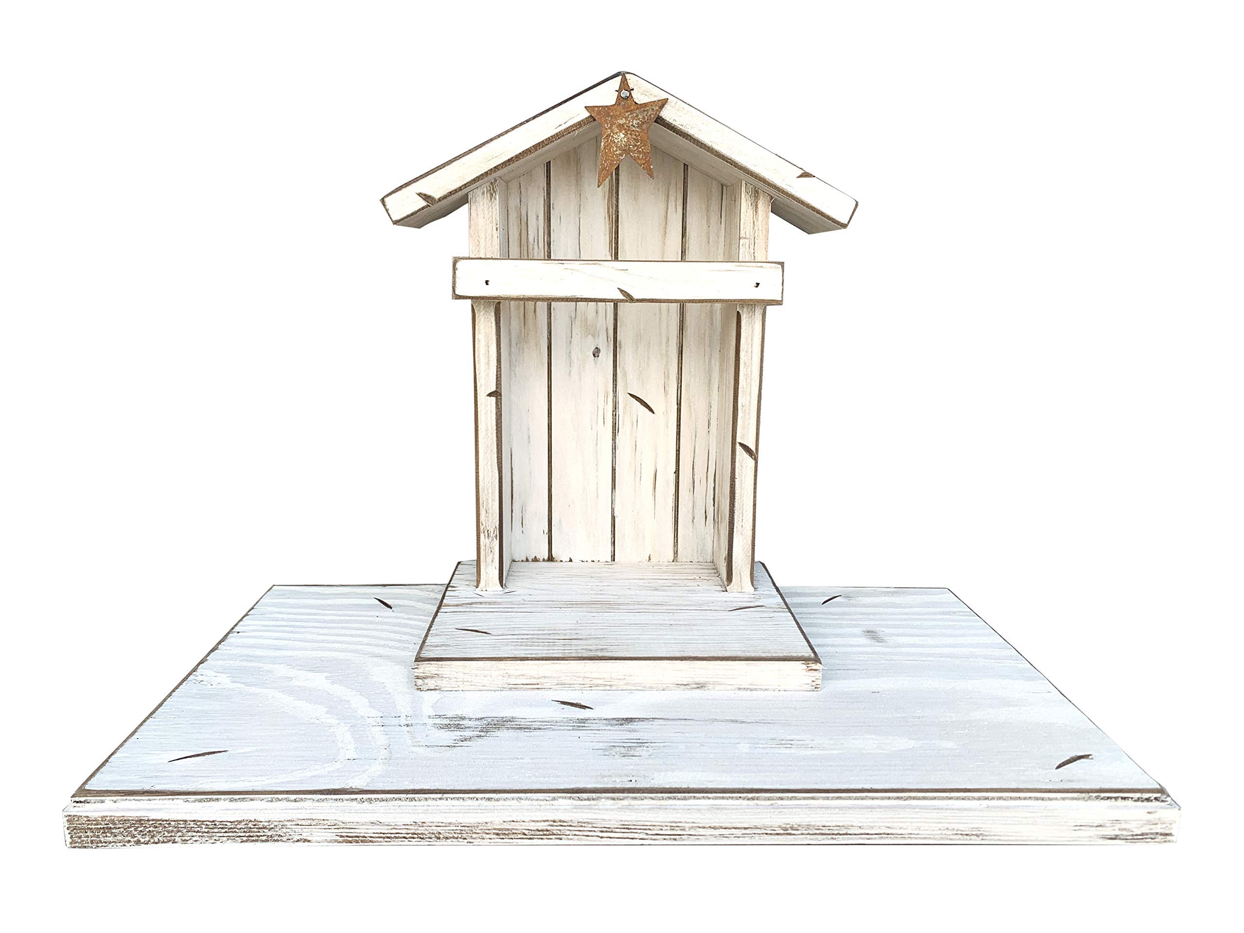 Custom Personalized Distressed Wood Nativity Stable for Willow Tree Figures - Handmade Manger Angel Stand in Green, Brown & White | USA Made | Perfect for Christmas Decorations & Holiday Displays