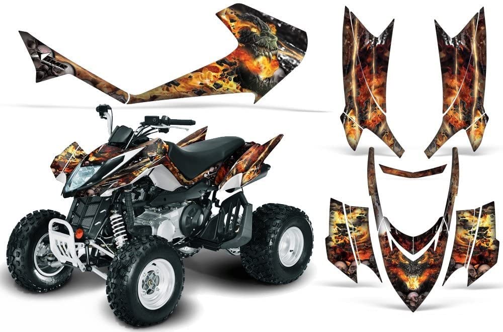 AMR Racing ATV Graphics Kit Sticker Decal for Arctic Cat DVX 300/400 (All Years) - Firestorm Black Design | High-Quality Vinyl Decals for Off-Road Protection & Customization | Perfect for Trail Riding, Mudding & Dirt Track Racing