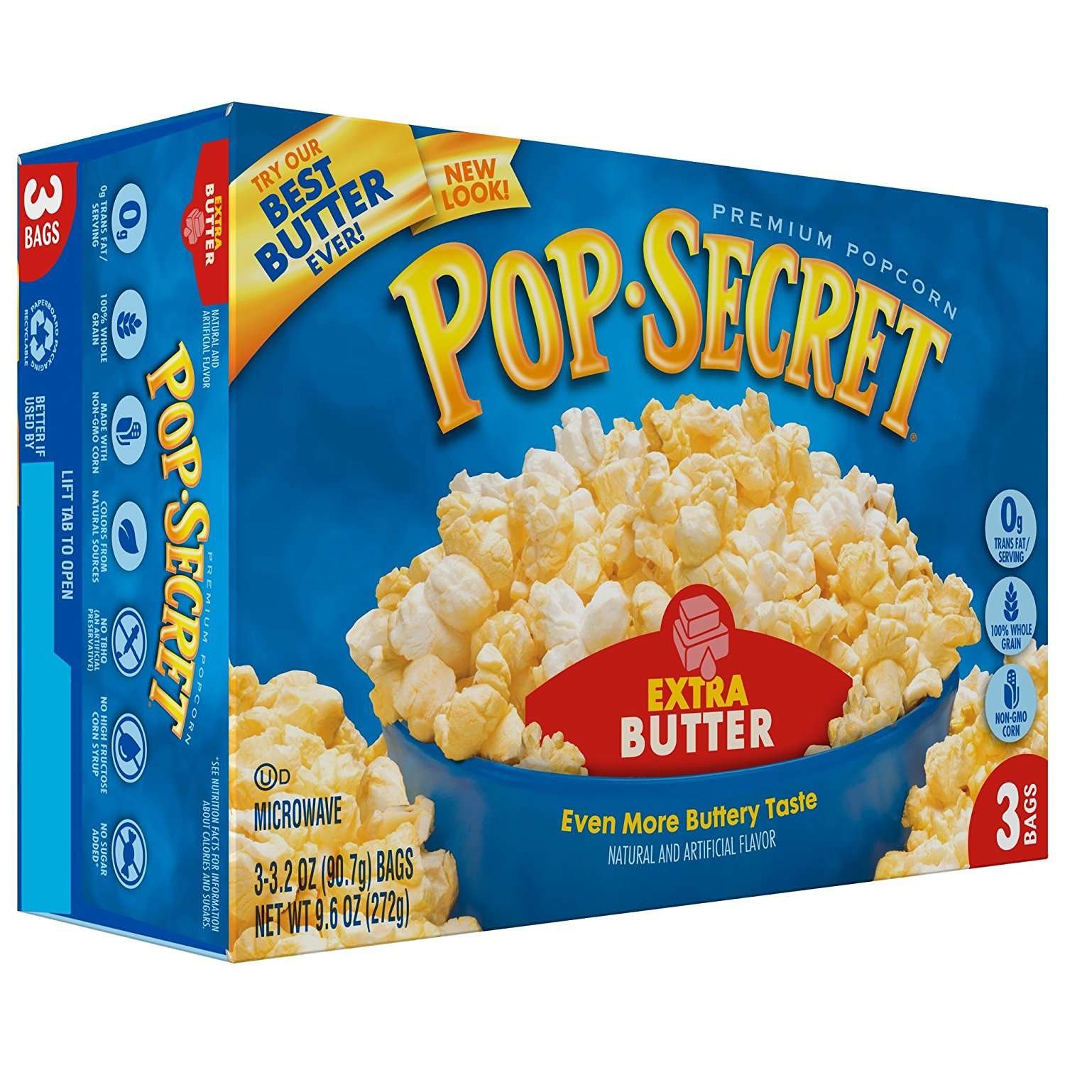 Pop Secret Extra Butter Microwave Popcorn - 3-Count Boxes (Pack of 6) | Buttery Movie Night Snack for Family & Parties | Quick & Easy Microwave Popcorn for Home Theater, Office Break & Road Trips