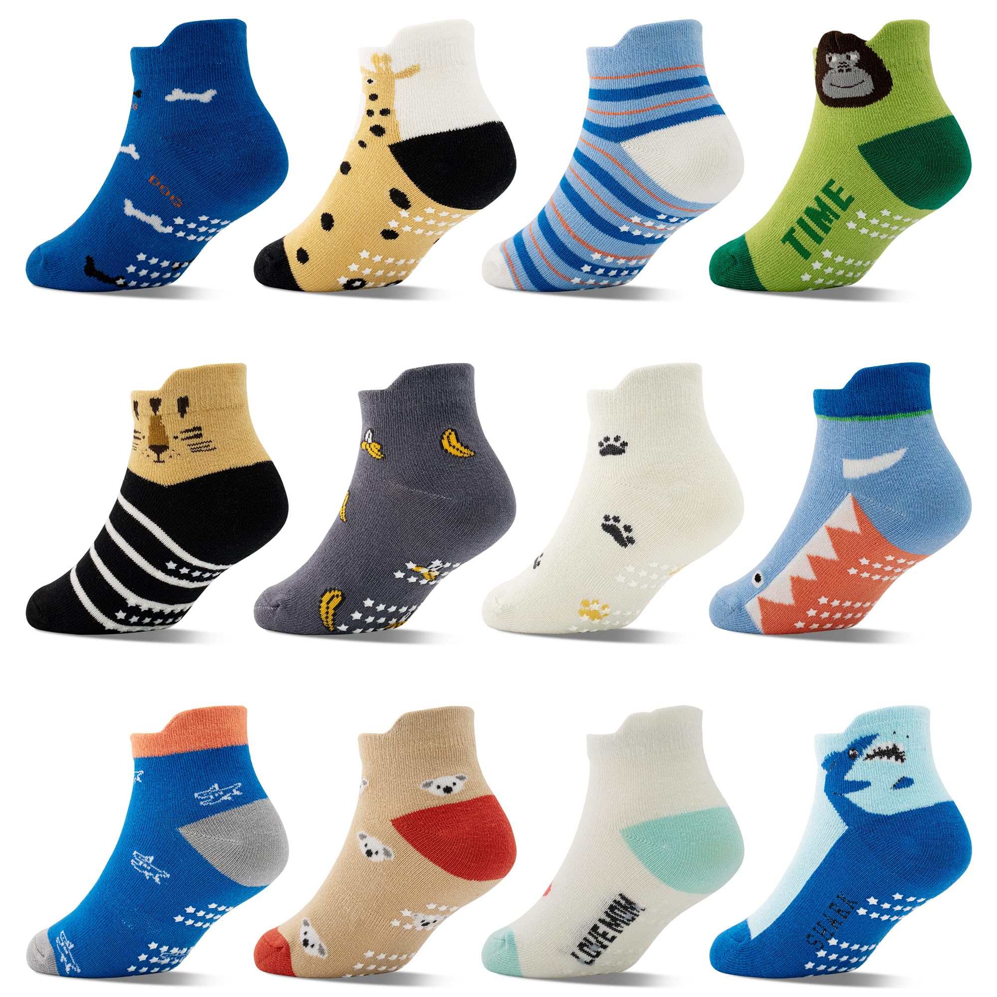 Non-Slip Baby Socks for Toddlers 0-7 Years - 12 Pairs Gripper Ankle Socks for Boys & Girls | Perfect for Playtime, Daycare & First Steps