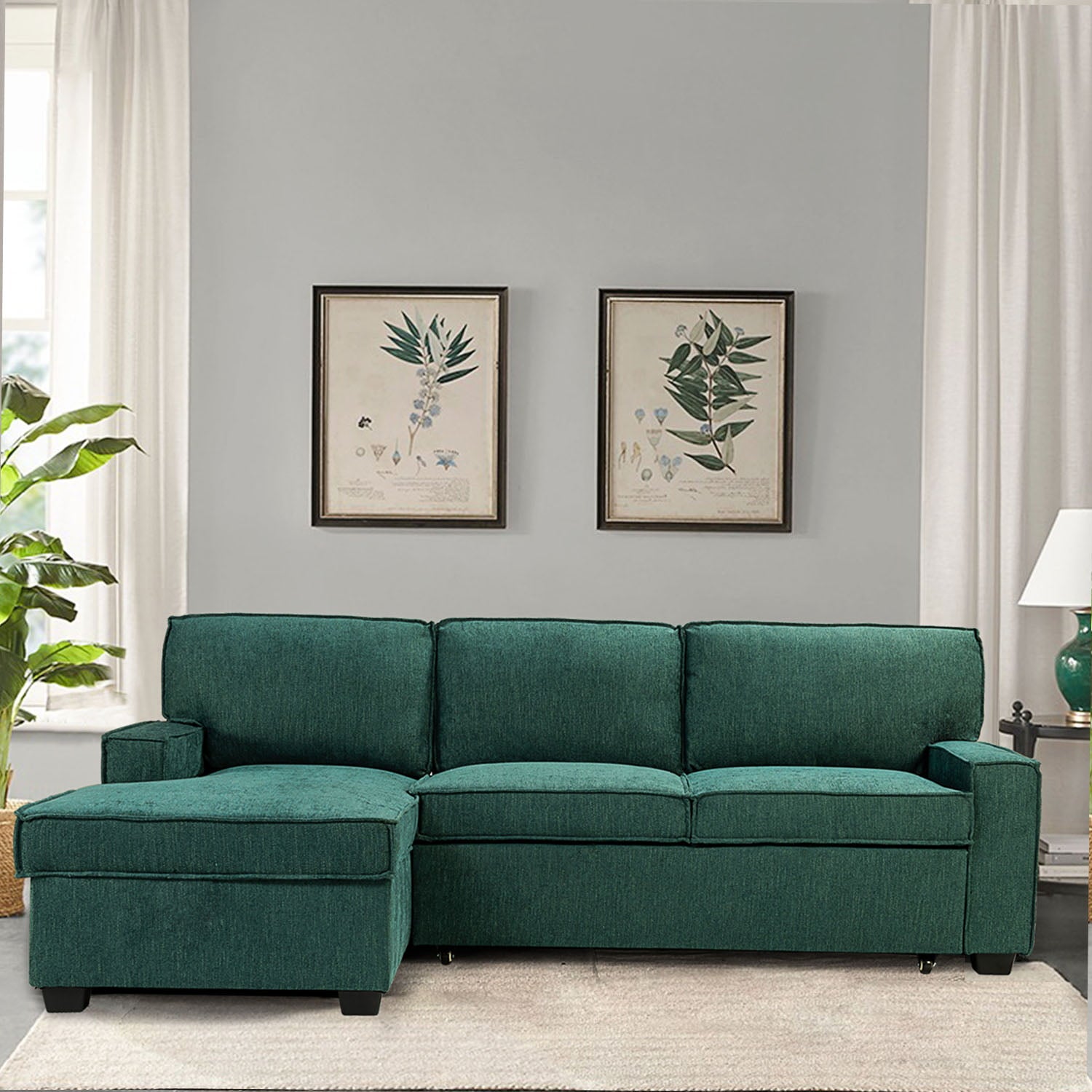Sendera Upholstered Pull Out Sleeper Sofa & Chaise with Storage (Right) - Convertible Sectional Couch for Small Spaces - Perfect for Guest Room, Living Room & Studio Apartments
