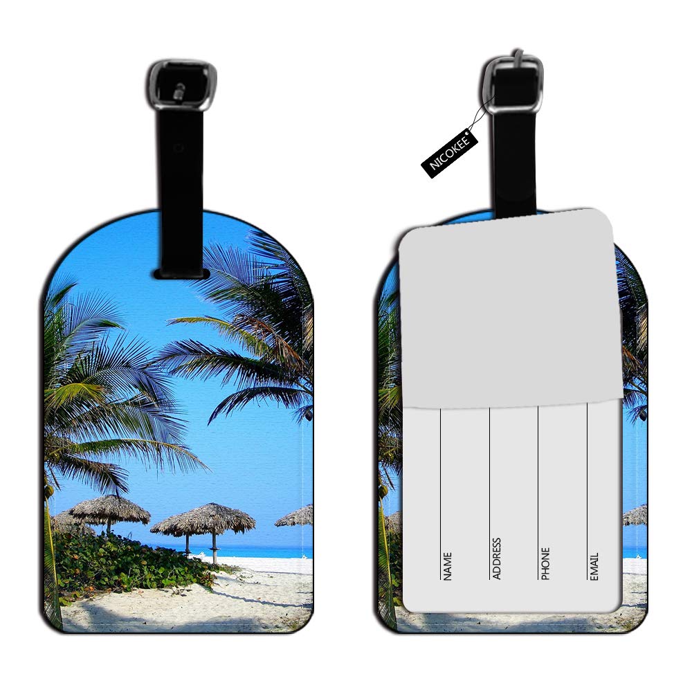 Nicokee Tropical Beach Resort Luggage Tags - Palm Tree Design Leather Suitcase ID Tags for Travel, Vacation & Cruise | Perfect for Beach Resorts, Tropical Getaways & Cruise Ship Vacations