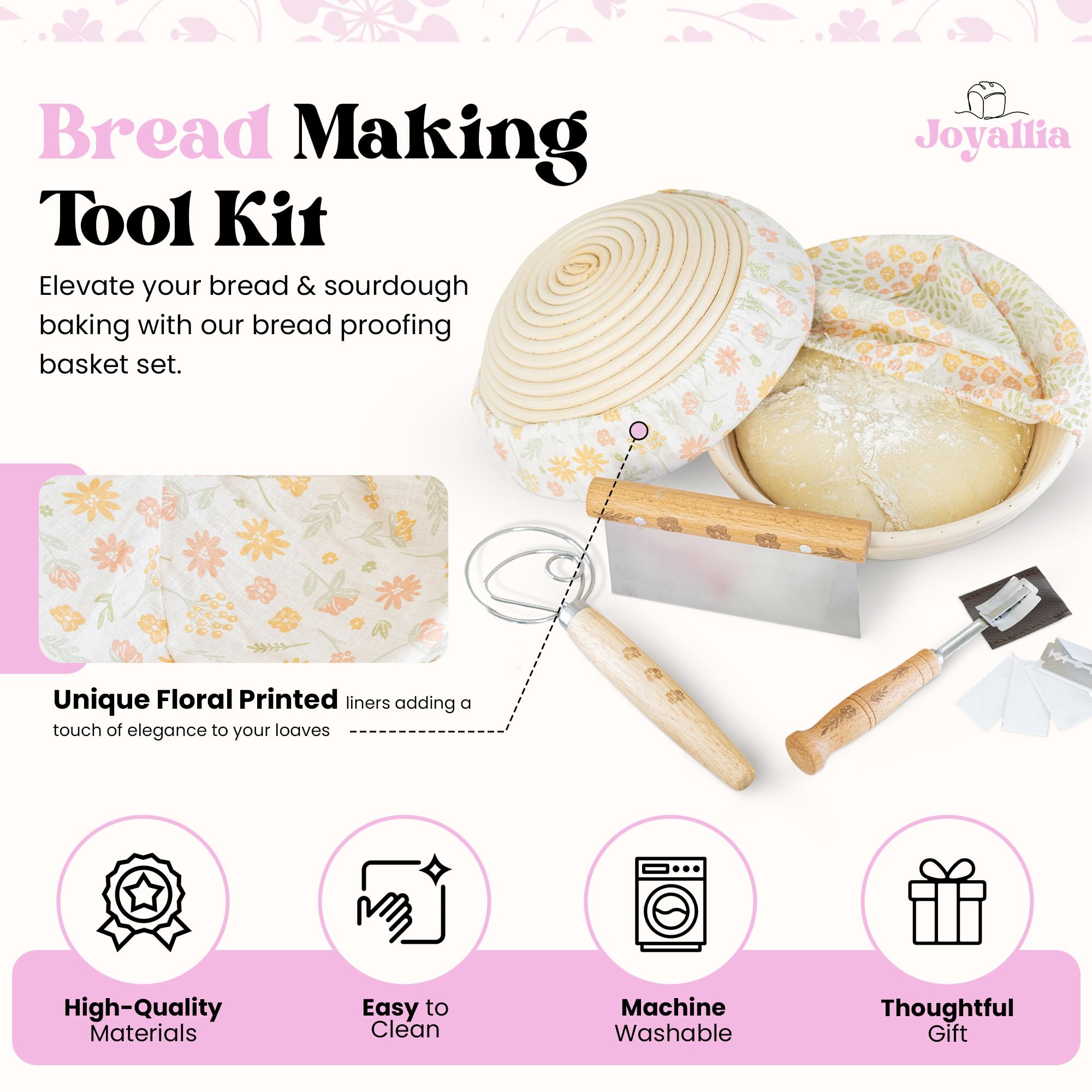 Premium Oval Banneton Bread Proofing Basket Set of 2 (9 Inch) - Natural Rattan Sourdough Proofing Kit for Artisan Bread Baking | Perfect for Homemade Sourdough, Baguettes & Rustic Loaves | Ideal for Bakers & Bread Making Enthusiasts