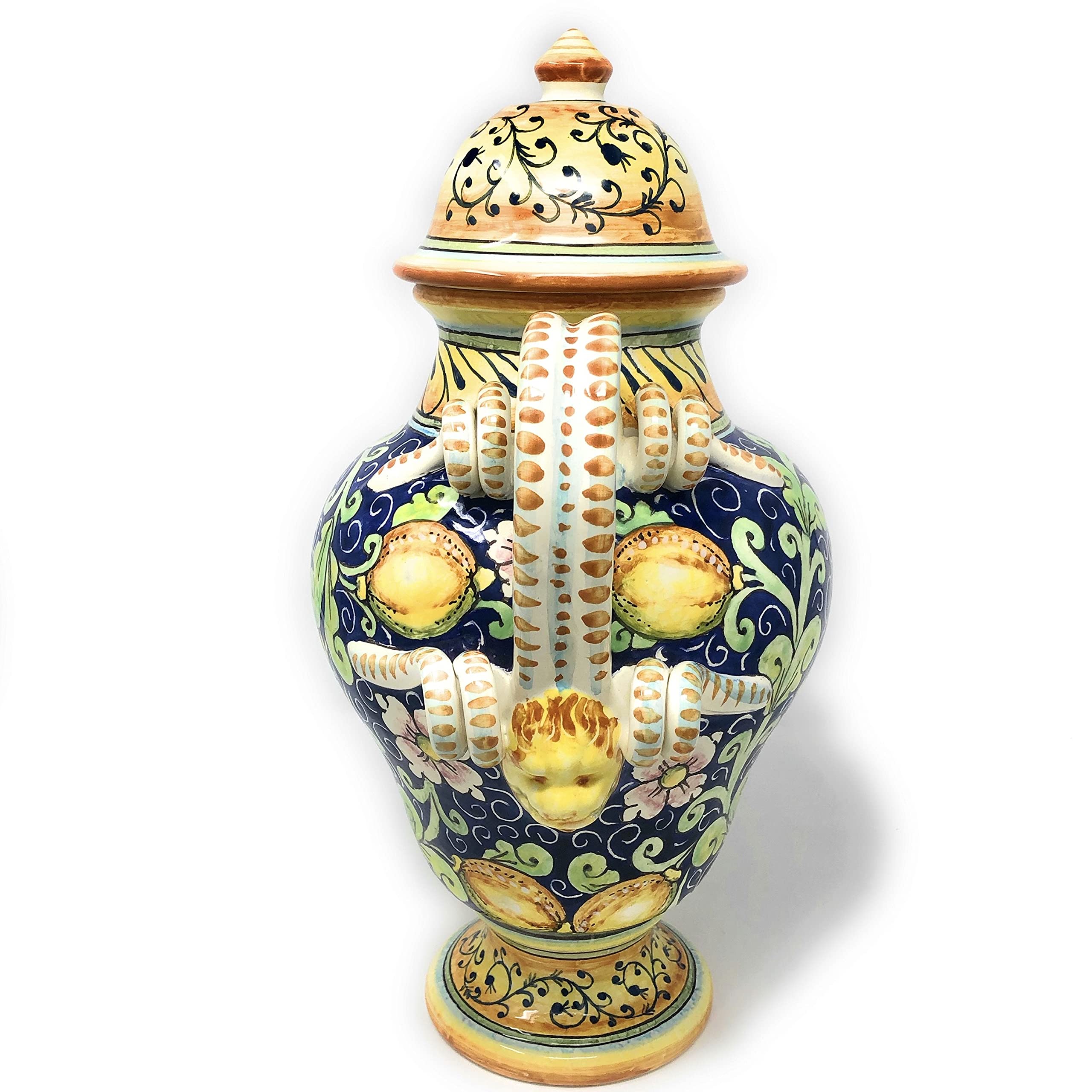 Italian Ceramic Amphora Vase - Hand Painted Tuscan Lemon Decor Art Pottery from Italy | Elegant Home Decor, Wedding Centerpiece & Mediterranean Style Gift