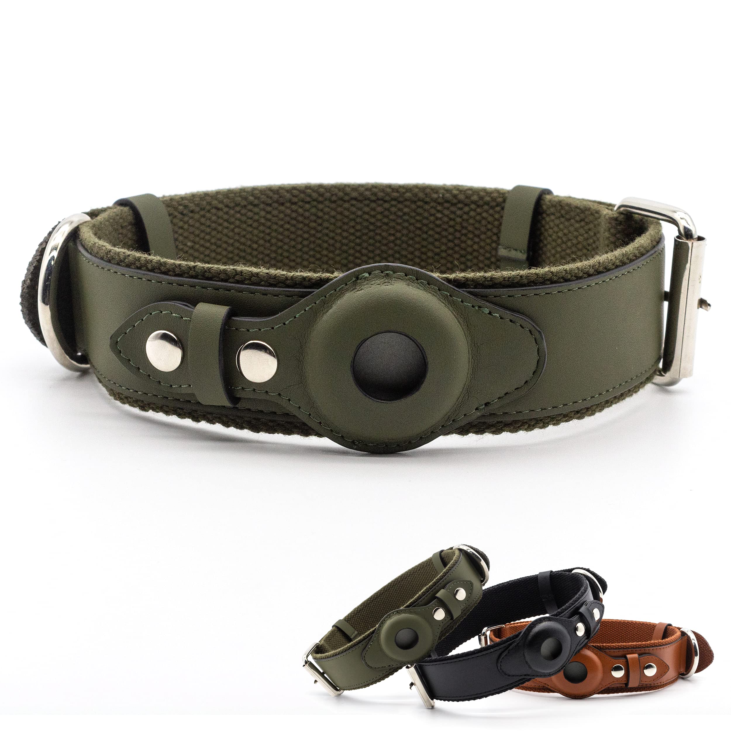 Premium Faux Leather Apple AirTag Dog Collar Holder - Secure Anti-Loss AirTag Case for Pets, Durable & Comfortable Dog Accessories by Fucite (Green, XS) - Perfect for Tracking Dogs During Walks, Hiking & Outdoor Adventures