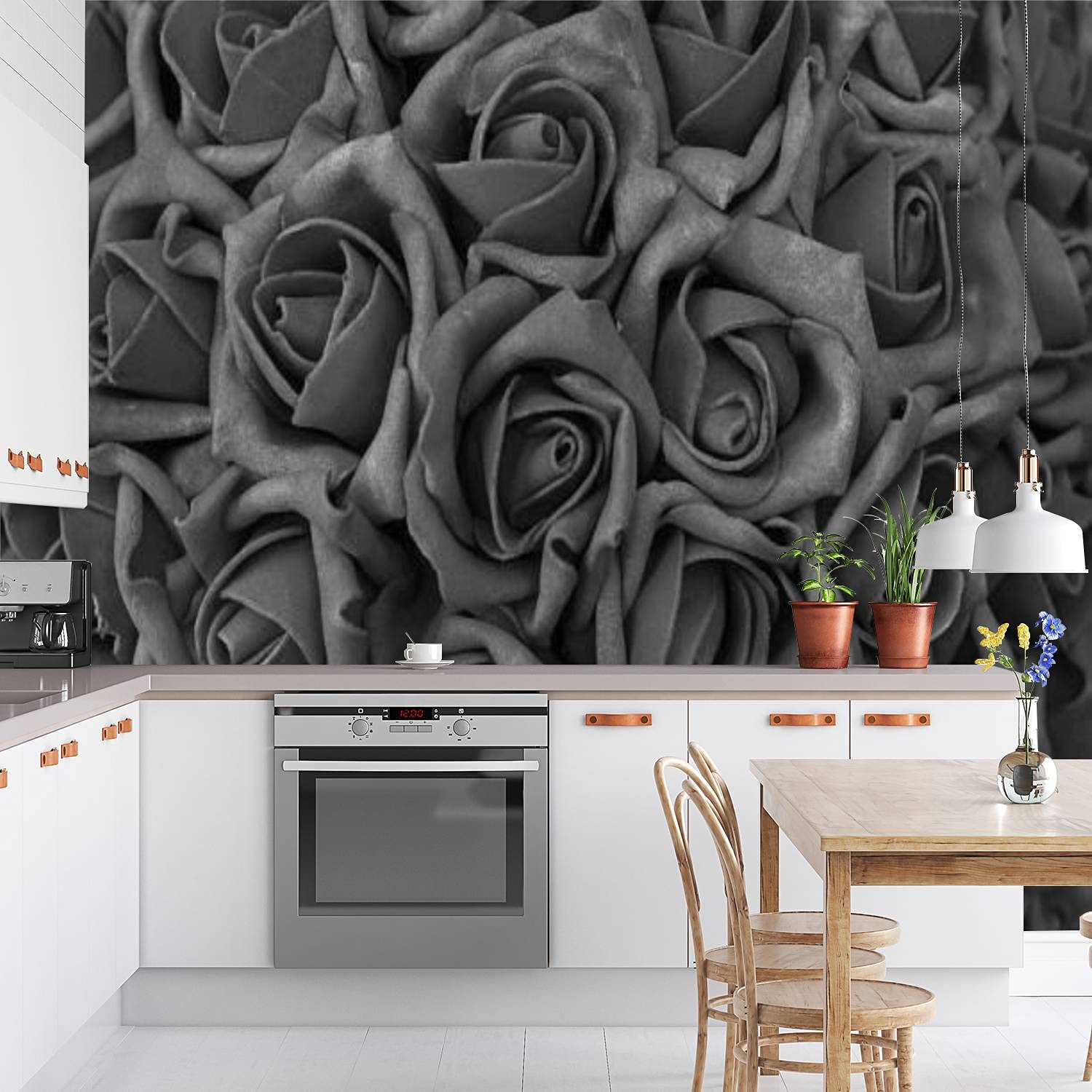 Removable Peel and Stick Wallpaper - Black & White Rose Pattern Self-Adhesive Wall Decor for Bedroom, Kitchen, Bathroom - Easy to Apply & Remove - 66x96 Inches - Perfect for Home Renovation, Accent Walls & DIY Projects
