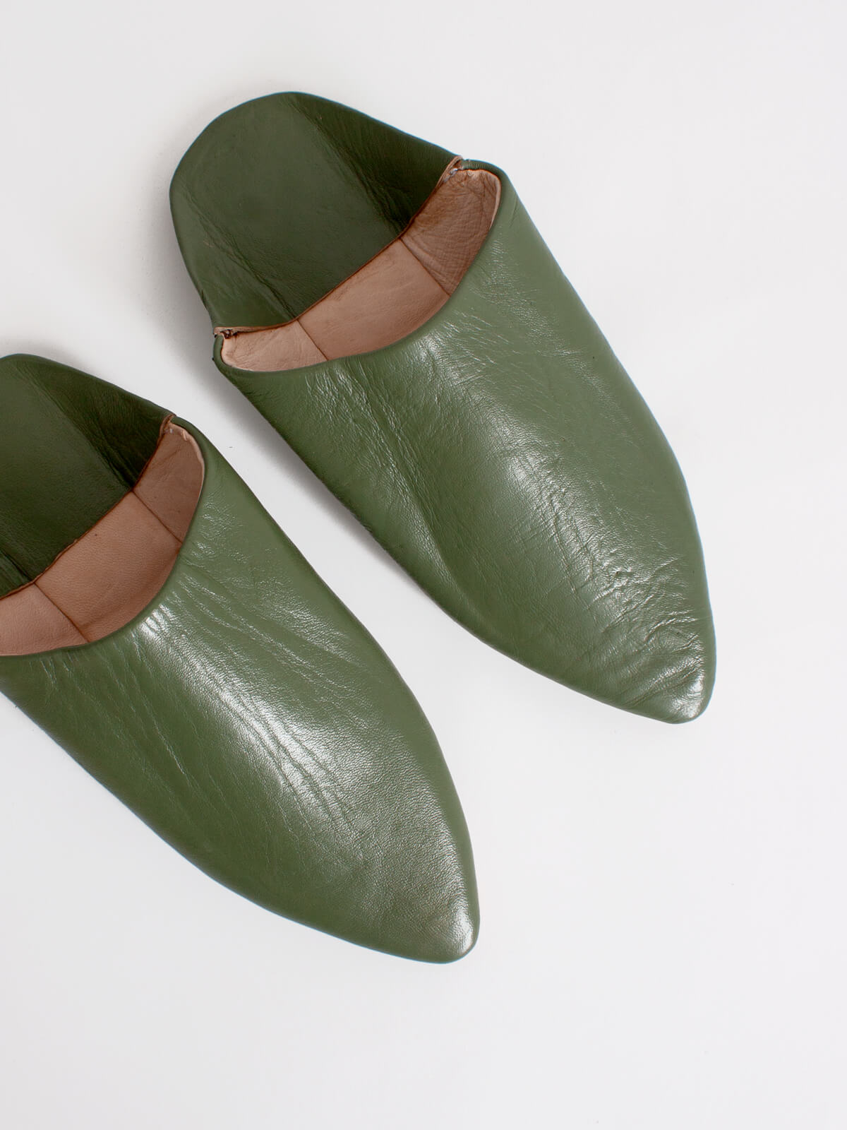 Authentic Moroccan Classic Pointed Babouche Slippers - Comfortable Leather House Shoes for Men & Women | Olive Green | Perfect for Home, Lounge & Cultural Events