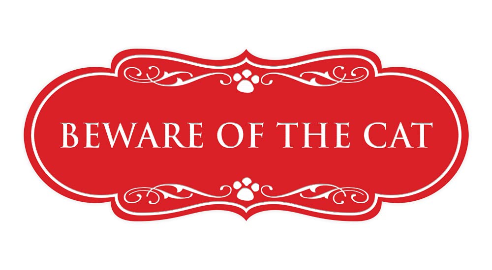 Beware of the Cat Sign - Funny Red Pet Warning Sign for Home & Garden - Perfect for Dog Owners & Cat Lovers - Indoor/Outdoor Decor