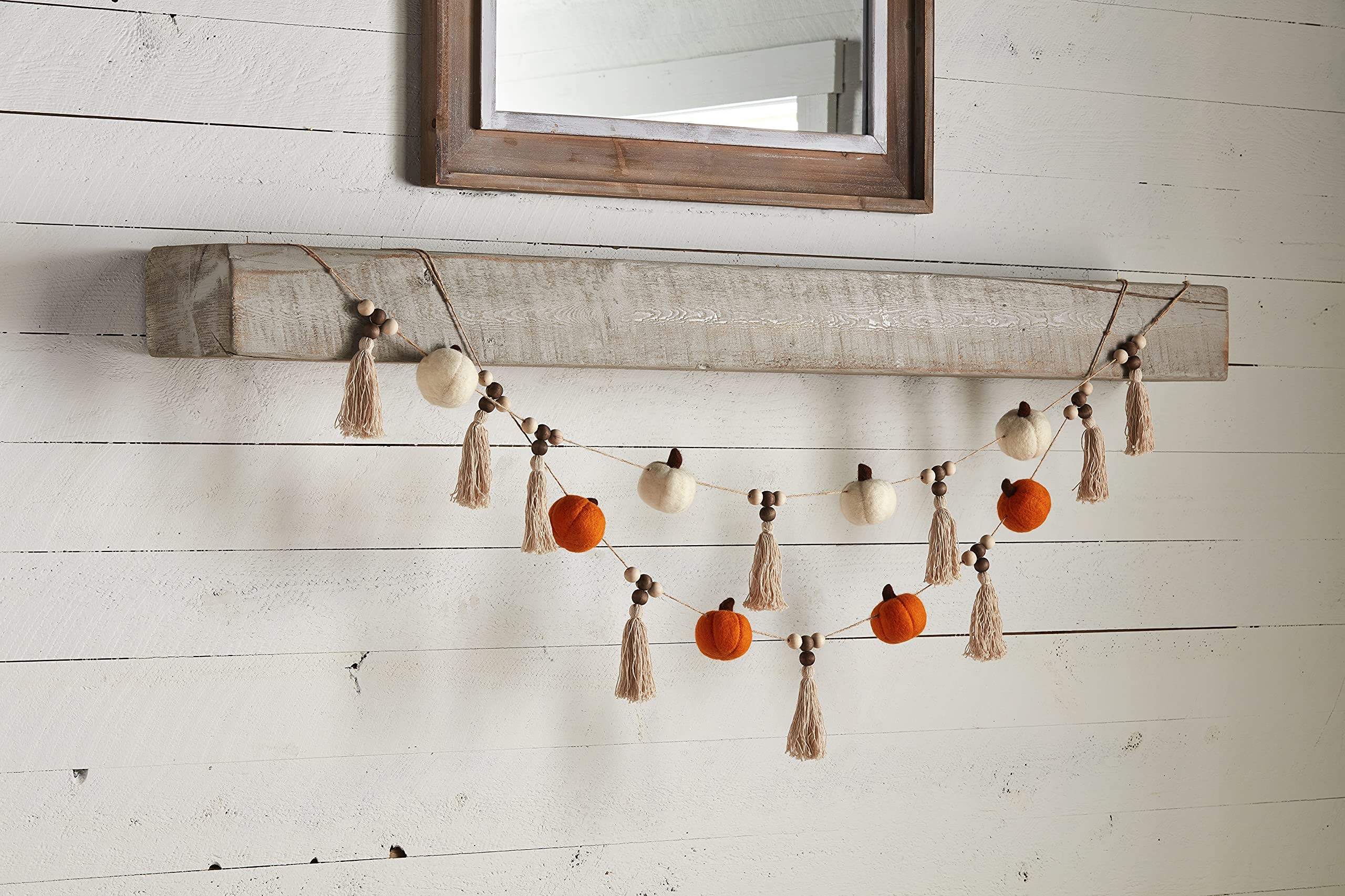 Mud Pie White Pumpkin Tassel Garland - 60 Inch Fall Harvest Decor for Thanksgiving, Halloween, and Autumn Home Decoration