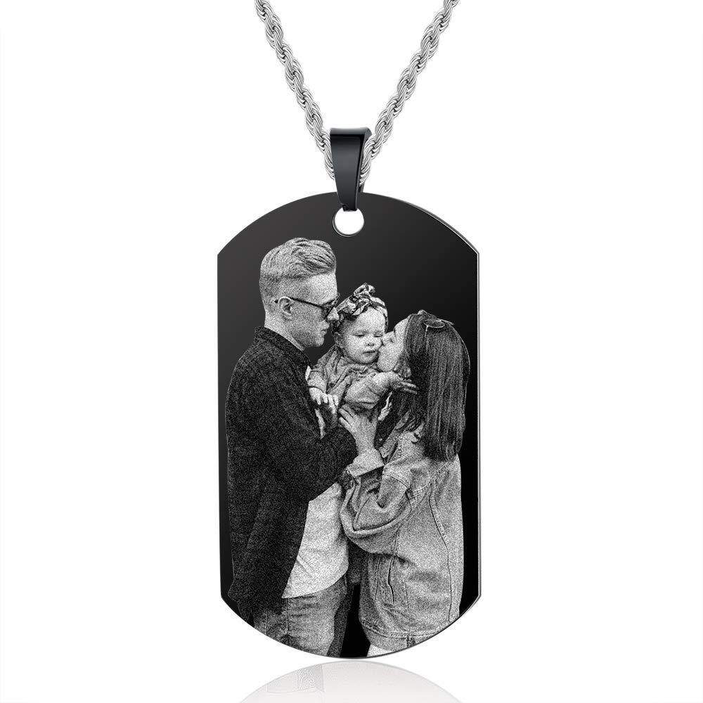 Personalized Stainless Steel Dog Tag Necklace for Men - Custom Engraved Military Photo Pendant with Calendar & Text - Perfect for Gifts, Memorials & Everyday Wear