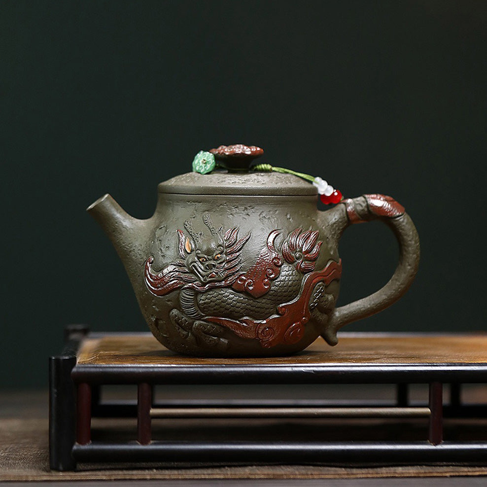 Premium Yixing Dark Green Clay Dragon Hanwa Teapot - Authentic Chinese Handcrafted Ceramic Teapot for Oolong & Pu-erh Tea Brewing - Perfect Gift for Tea Lovers & Home Decor