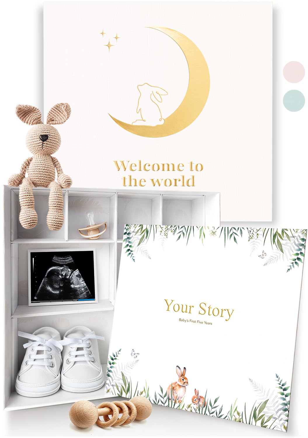 Baby Memory Keepsake Box with Scrapbook - First 5 Years Baby Journal for Boys & Girls | Perfect Baby Shower Gift for New Moms, Gender Reveal Present | Nursery Decor & Cherished Childhood Moment Preservation