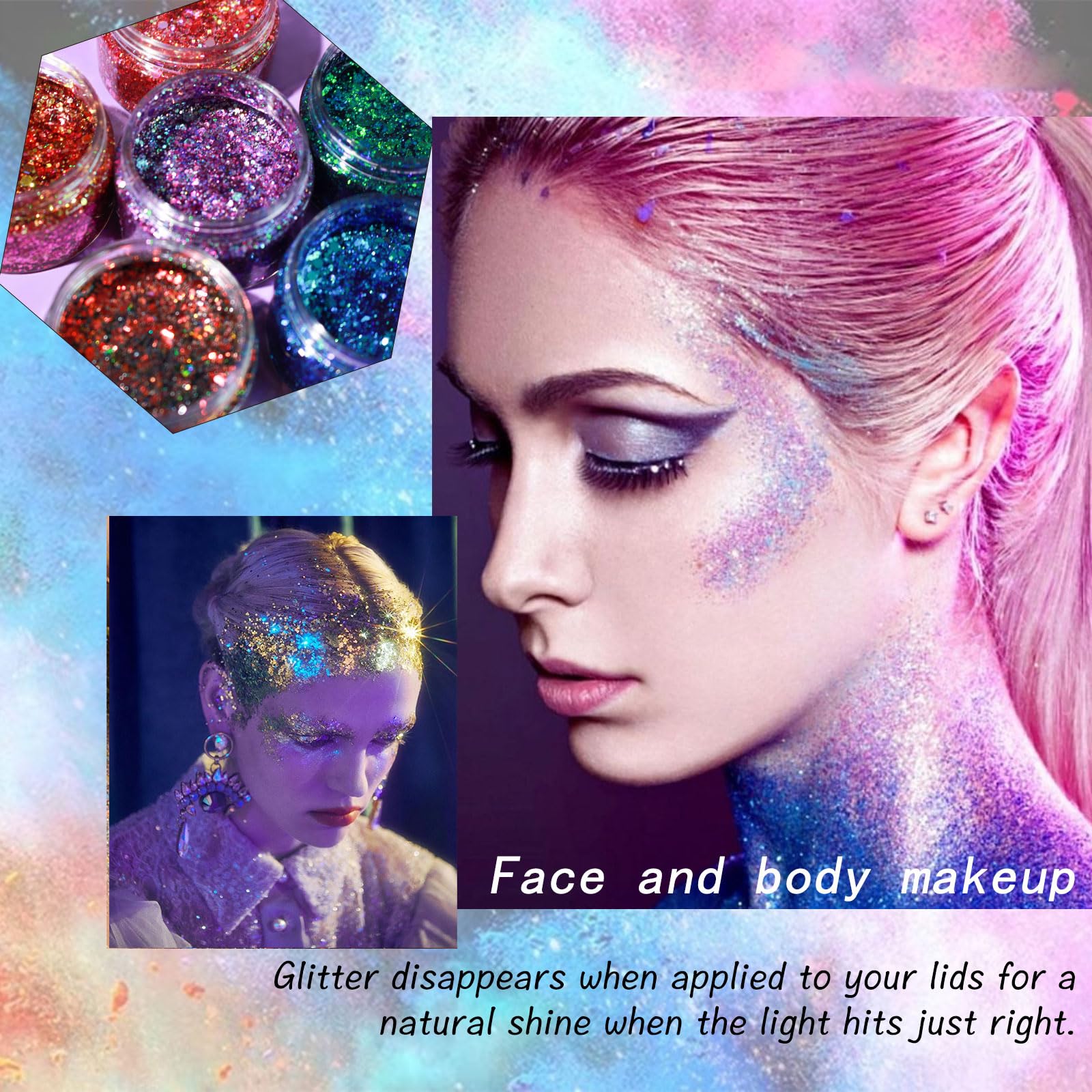 **Purple Chunky Glitter Gel for Face, Hair & Nails – Holographic Sparkling Body Makeup for Parties, Concerts & Festivals | Mermaid Rave Accessories for Music Events & Cosplay**