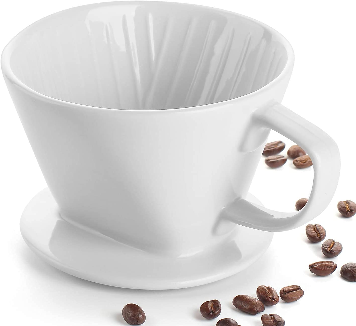 DOWAN Porcelain Pour Over Coffee Maker - Manual Non-Electric Slow Drip Coffee Brewer with White Ceramic Dripper for Home, Cafe & Restaurant Use - Perfect for Specialty Coffee Brewing and Barista Training