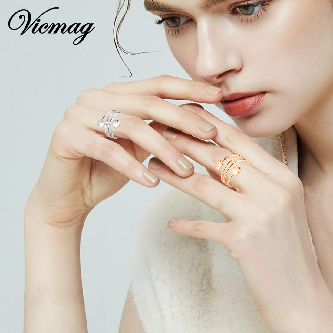 Vicmag Adjustable Copper Magnetic Rings for Women - 4PCS Set (Rose Gold, Silver, Copper, Black) - 100% Pure Solid Copper Jewelry Gift for Finger & Thumb - Perfect for Arthritis Relief, Fashion Accessories & Wellness Therapy