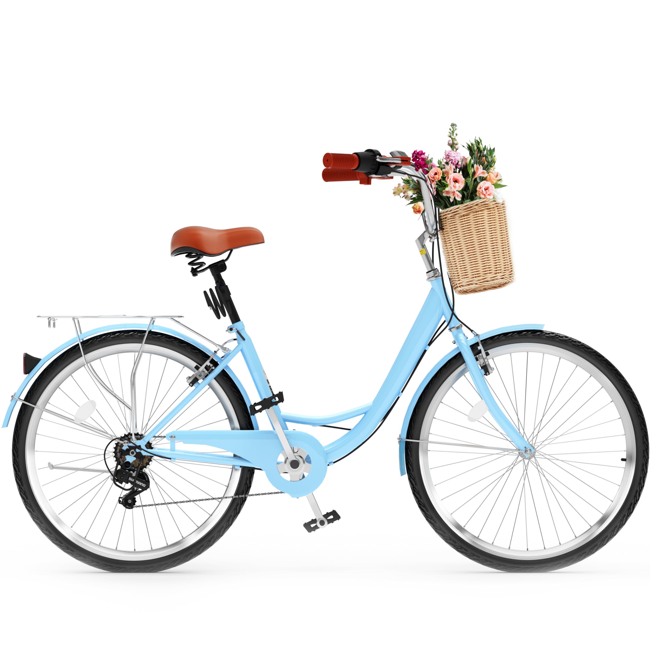 YITAHOME Women's Beach Cruiser Bike - 24 & 26 Inch Commuter Bicycle for Adults with Basket & Adjustable Seat - 1 & 7 Speed Options in Multiple Colors - Perfect for Beach Rides, City Commuting & Leisure Cycling