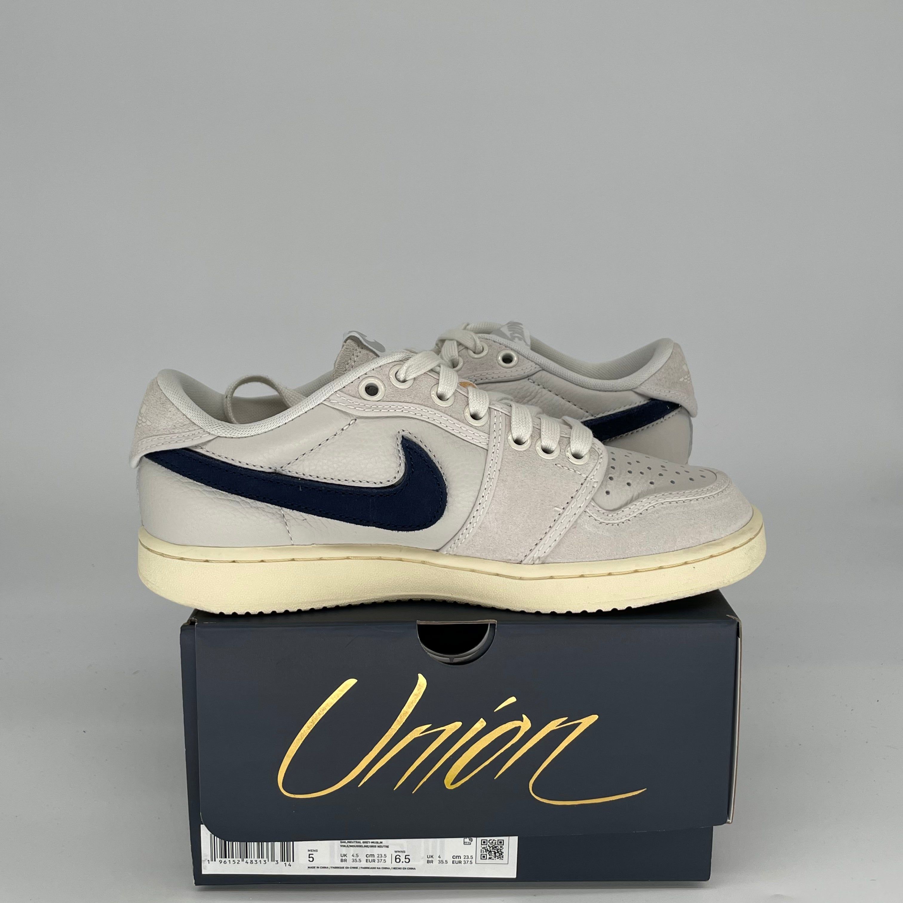 Original Title: AIR JORDAN 1 LOW AJKO UNION SAIL LEATHER SIZE 5/6.5W DZ4864 100   Optimized Title: **Air Jordan 1 Low AJKO Union Sail Leather Sneakers - Women's Size 5/6.5W (DZ4864-100) - Retro Style for Casual Wear & Street Fashion**
