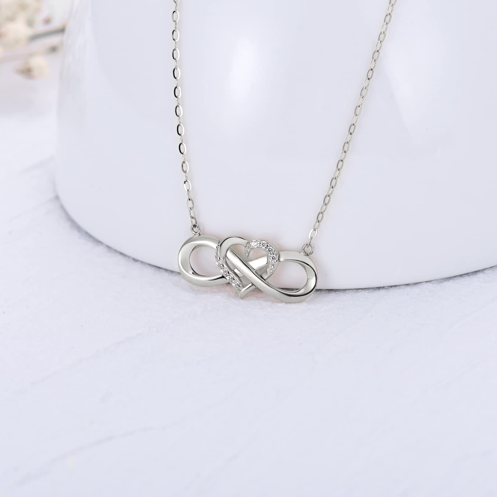 Natural Diamond Infinity Swirl Necklace - Sterling Silver Heart Pendant Love Jewelry for Women, Mom, Wife - 18