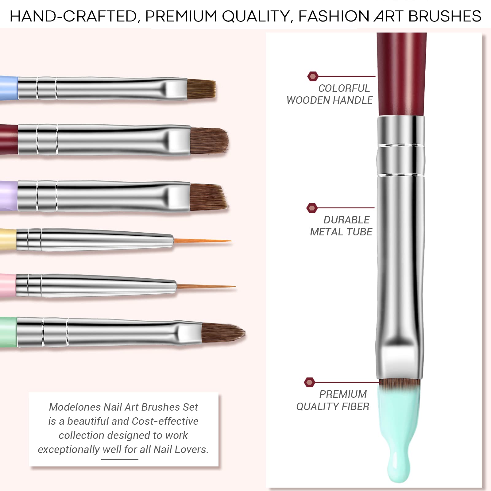 Modelones Professional Nail Art Brushes Set with Gel Top Coat for Acrylic Nails, DIY Manicure & Nail Design - Perfect for Home Salon, Nail Artists & Beginners