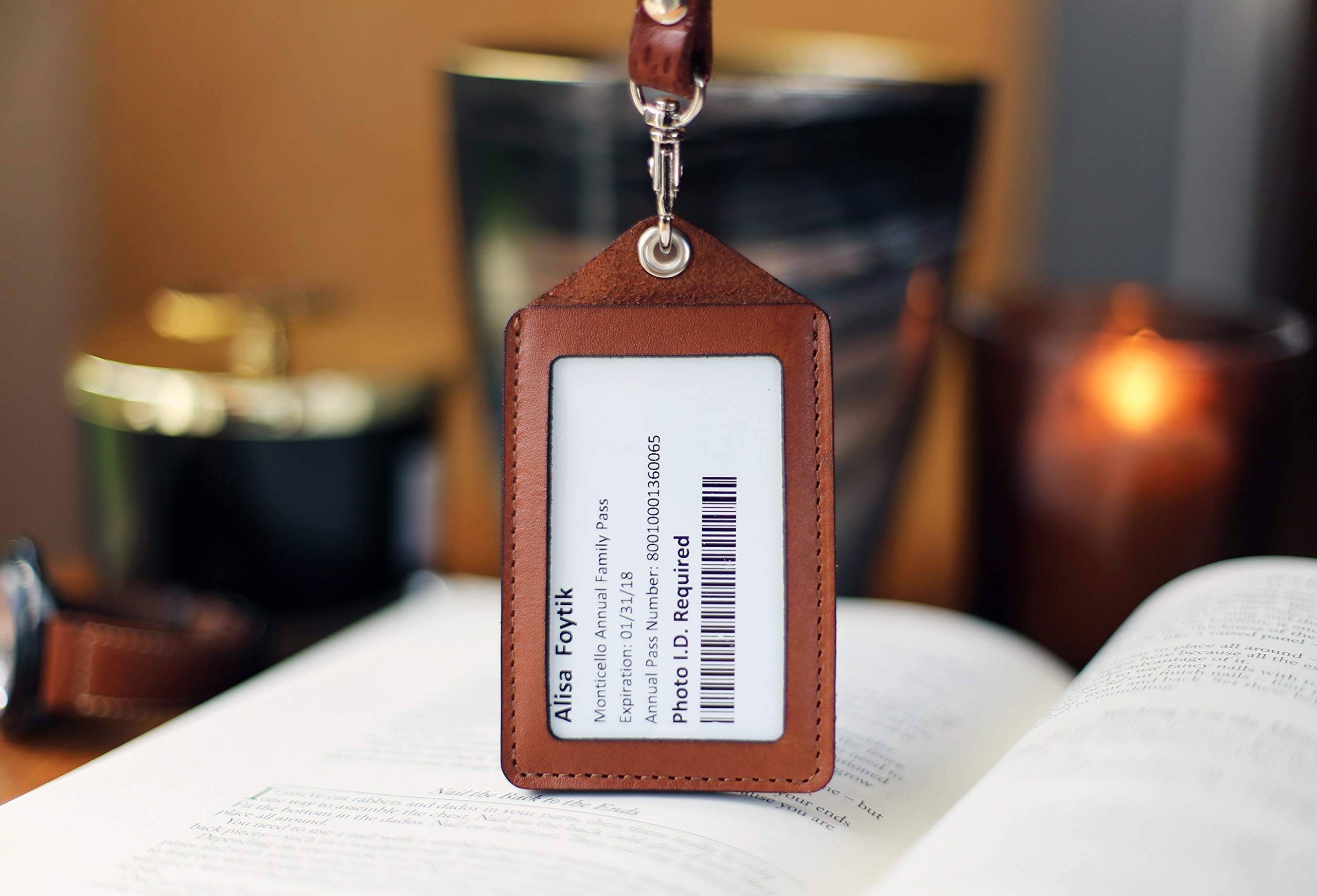 Premium Custom Leather ID Holder with Card Pocket - RFID Blocking Badge Holder for Work, School & Events - Personalized Name & Logo Options