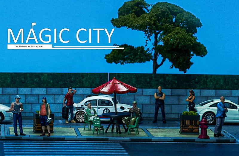 Magic City 1:64 Scale Restaurant & Parking Lot Diorama Set - Perfect for Model Train Layouts, Toy Car Displays & Collectible Scenes