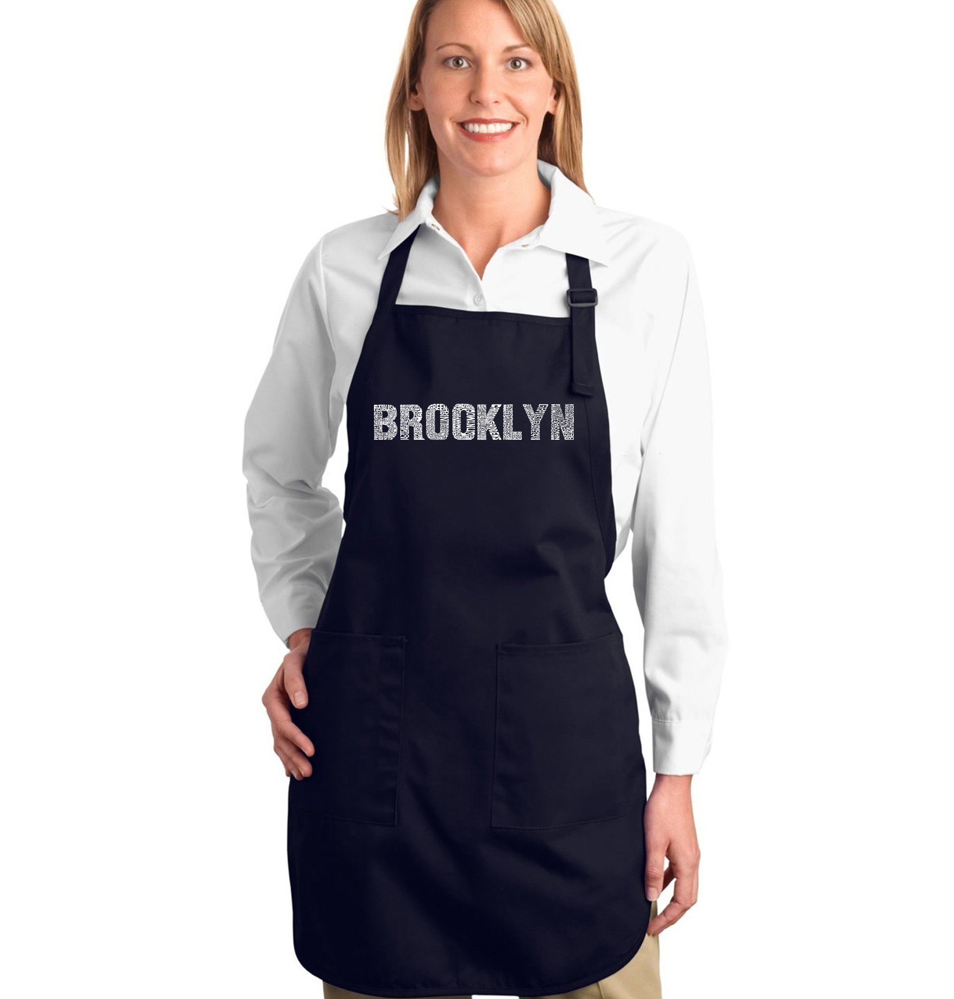 LA POP ART Word Art Apron - Brooklyn Neighborhoods Design | Vintage Style Kitchen Apron for Cooking, Baking & BBQ | Perfect Gift for Home Chefs & Art Lovers