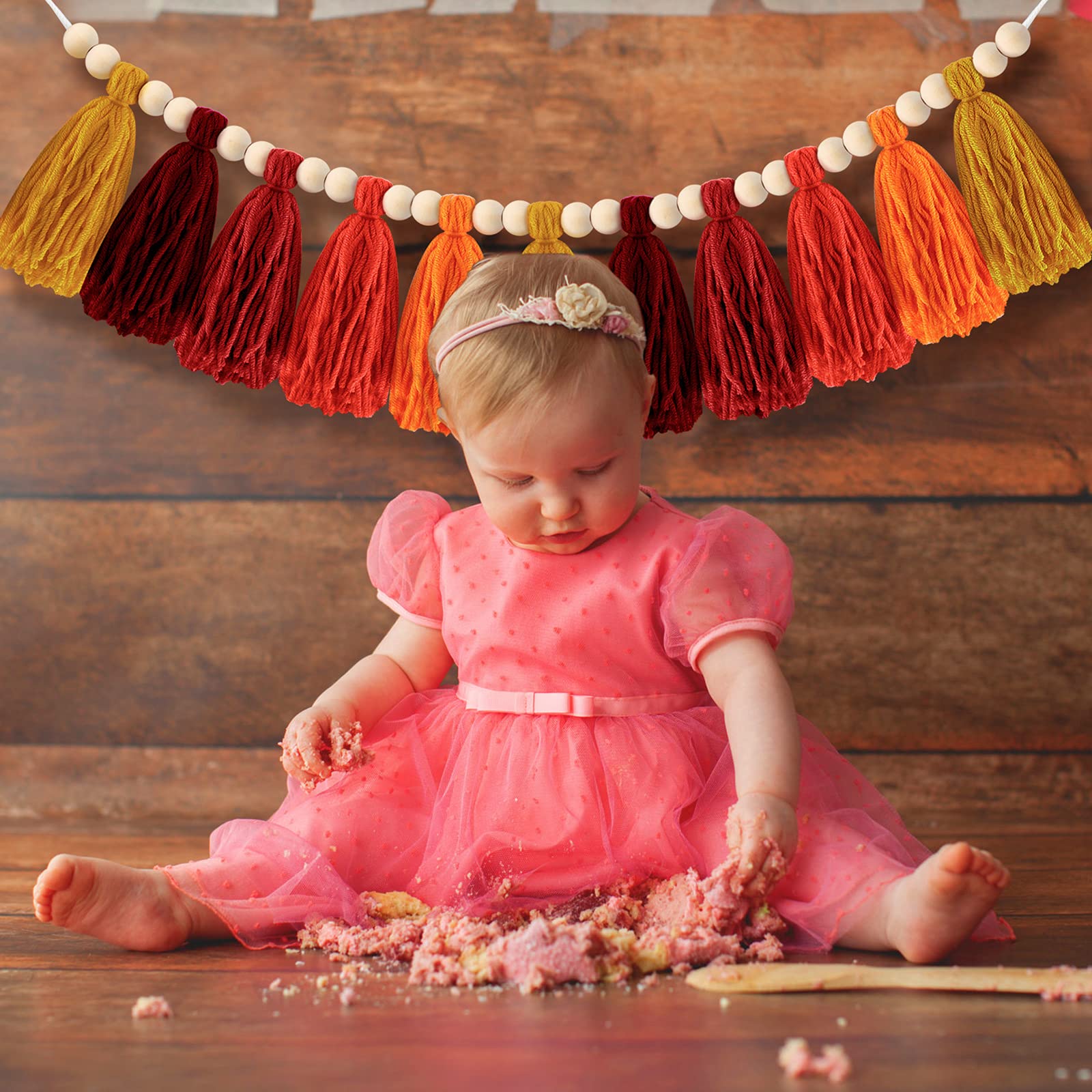 36 Inch Wood Beads Garland with Tassels - Natural Wooden Boho Decor for Rustic Country Home, Fall Table Centerpiece, Wall Shelf & Vase Styling - Perfect for Living Room, Bedroom & Wedding Decor