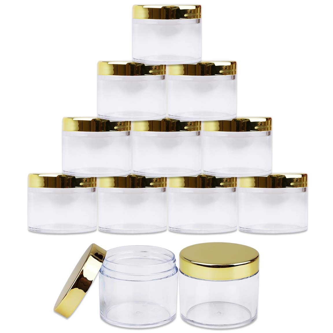 Beauticom 60ml (2oz) Round Clear Leak-Proof Plastic Jars with Gold Lids - Travel-Friendly Cosmetic Containers for Makeup, Lotion, Creams, Oils & Salves (Pack of 384) - Perfect for DIY Beauty Products, Travel Toiletries & Home Organization