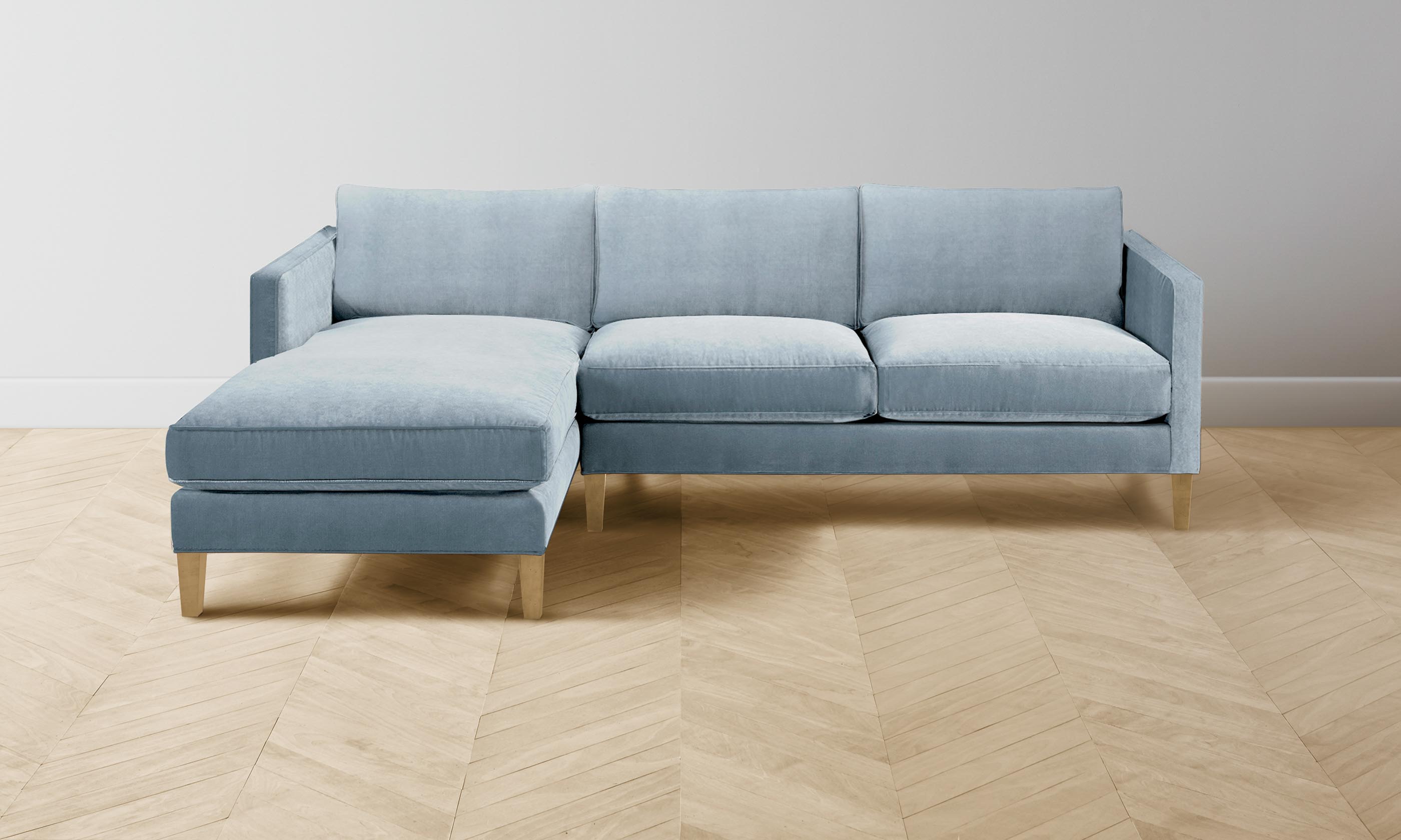 The Crosby Sectional Sofa - Premium Performance Velvet in Sky Blue | Modern Living Room Furniture for Comfort & Style
