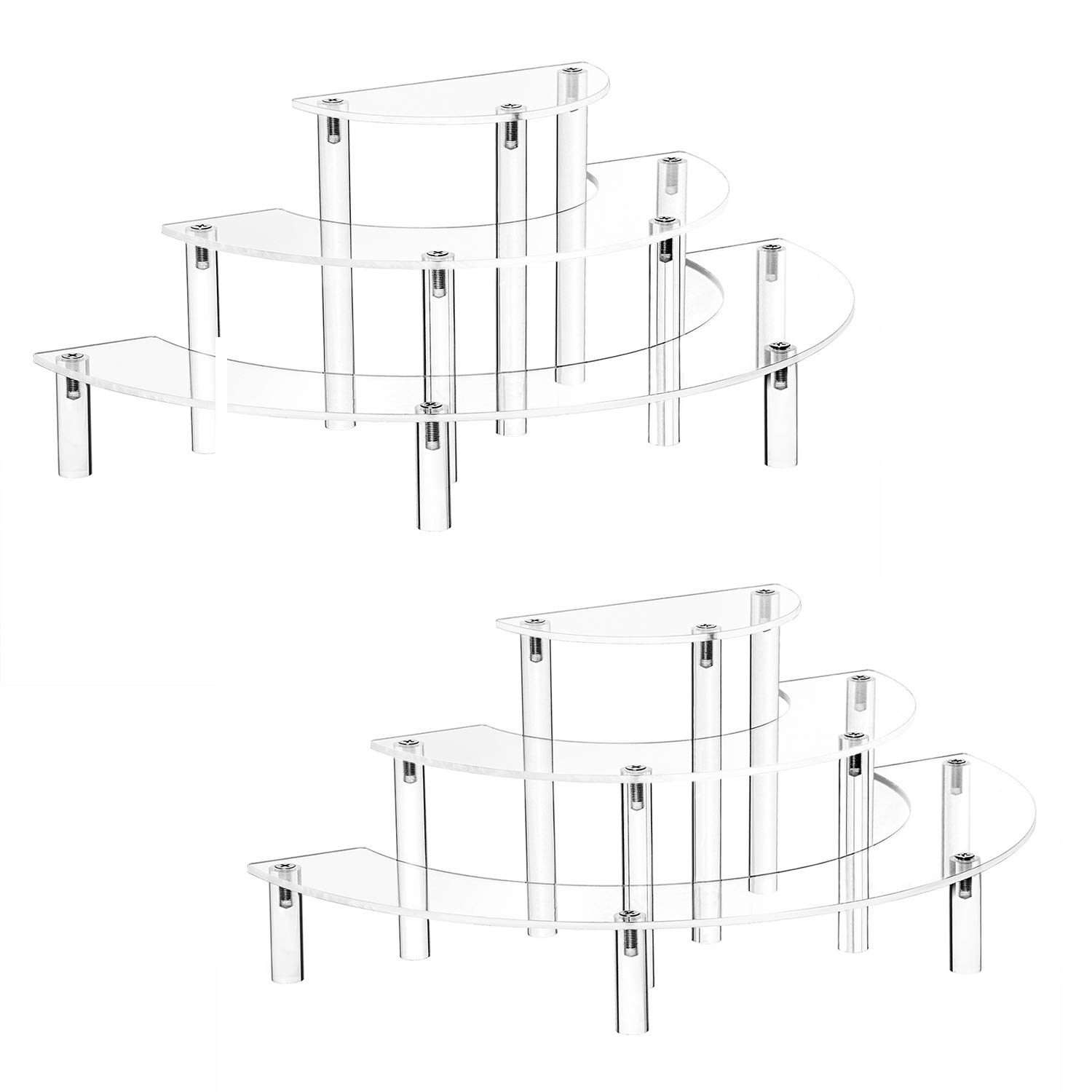 YestBuy 2 Pack Clear Acrylic Display Stands for Funko Pop Figures, 3-Tier Cupcake & Dessert Stand - Half Moon Design with Acrylic Rods (2 Sets) - Perfect for Showcasing Collectibles, Bakery Displays & Home Decor