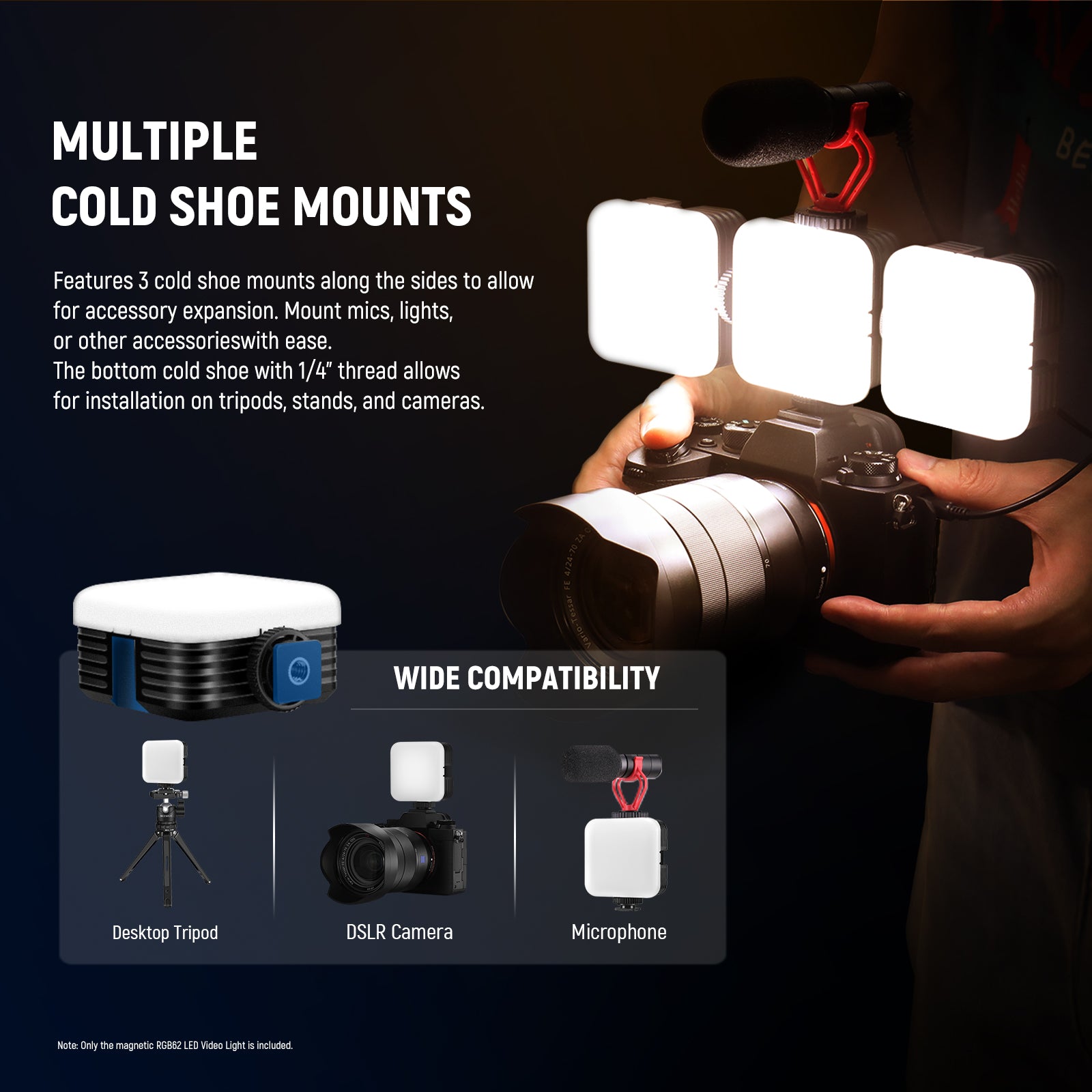 NEEWER RGB62 Magnetic LED Video Light with App Control - Dimmable 360° Color Adjustable for YouTube, TikTok, Photography & Videography
