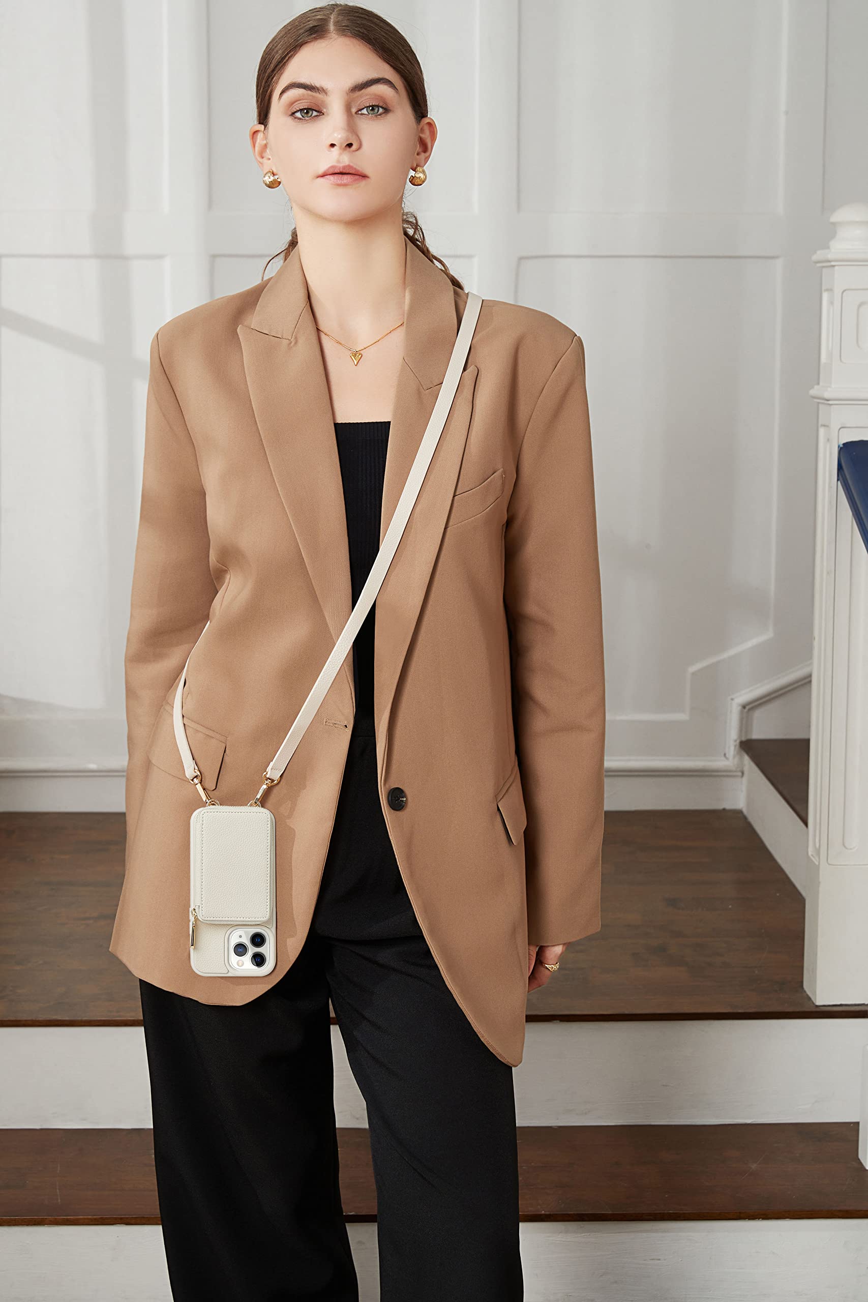 ZVE iPhone 11 Pro Max Wallet Case with Card Holder & Wrist Strap - RFID Blocking Leather Crossbody Phone Purse for Women (6.5 inch, 2019 Model, Beige) | Perfect for Shopping, Travel & Everyday Use
