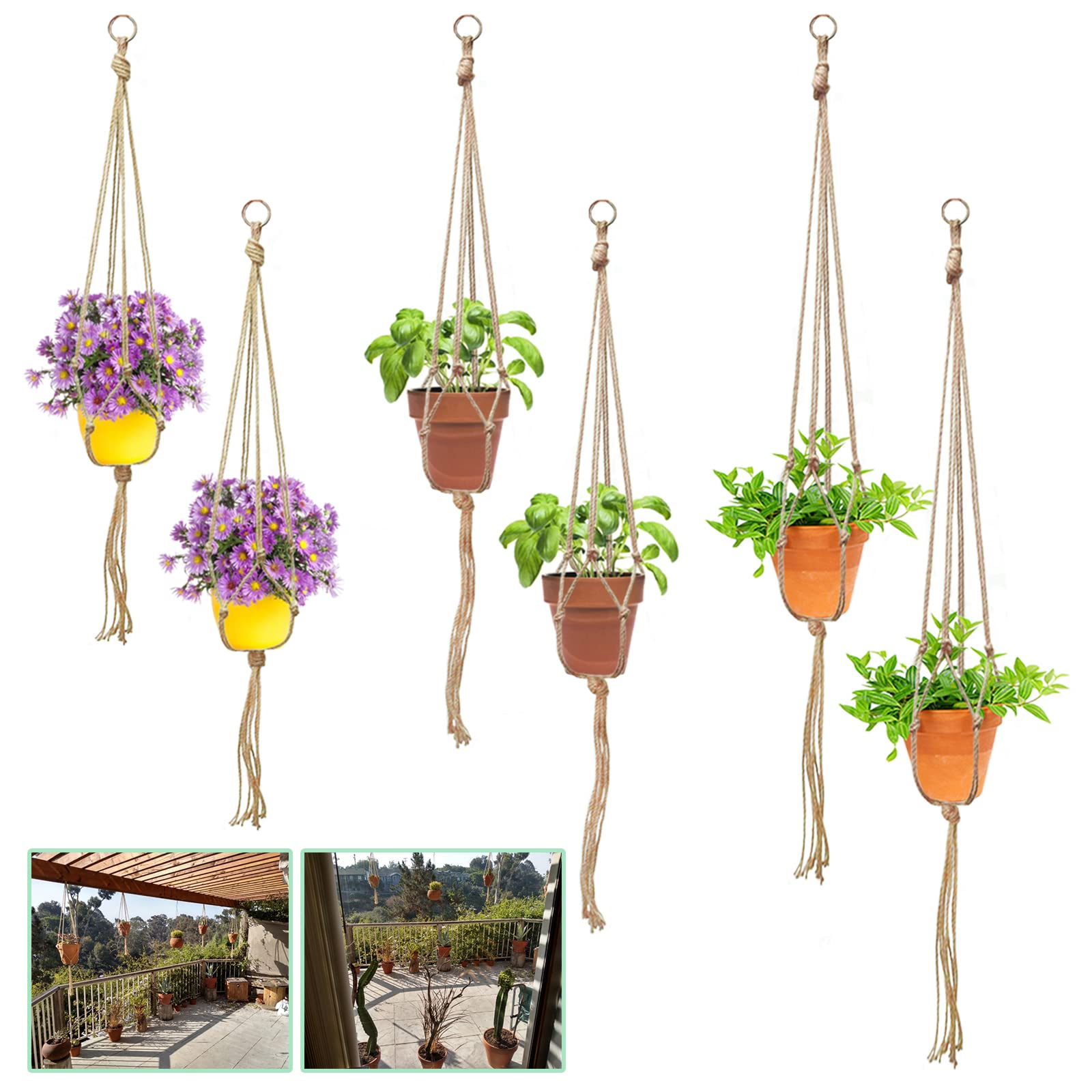 Keadic 6Pcs Macrame Plant Hangers - Cotton Rope Hanging Planters for Indoor Plants with 4 Legs & 3 Sizes - Perfect for Home, Patio, Garden Decor & Boho Style Room Decor