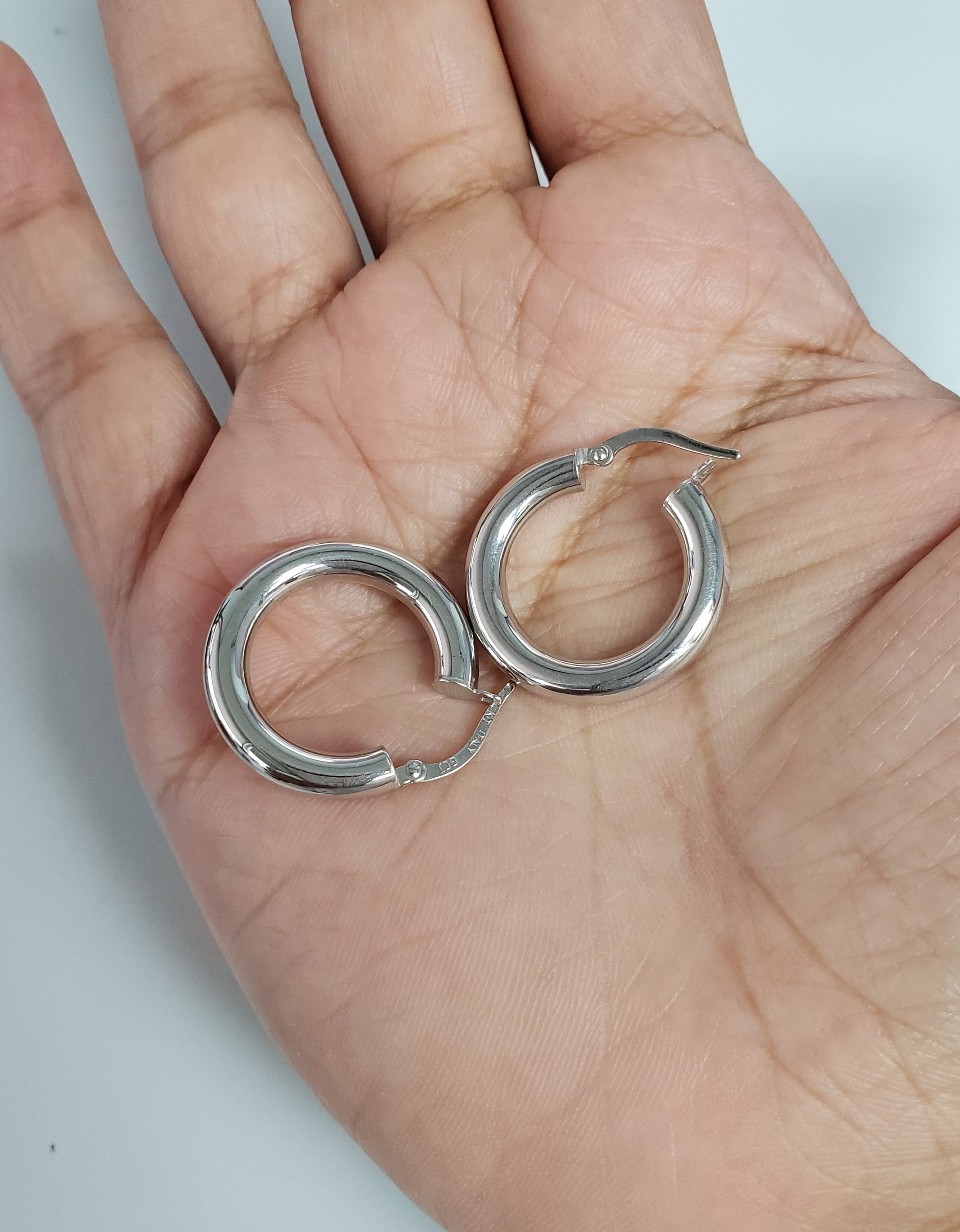 14K White Gold Polished 24mm Hoop Earrings for Women - Elegant Everyday & Special Occasion Jewelry Gift