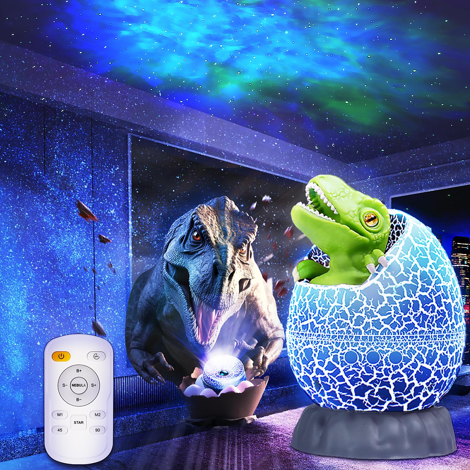 Galaxy Projector Star Light - Dinosaur Egg Aurora Night Sky Projector with Timer, Bluetooth Speaker & Remote Control - Perfect for Bedroom, Kids Room, Party Decor, Christmas, Halloween, Birthday Gifts - Create Relaxing Ambiance for Sleep, Meditation & Home Decoration