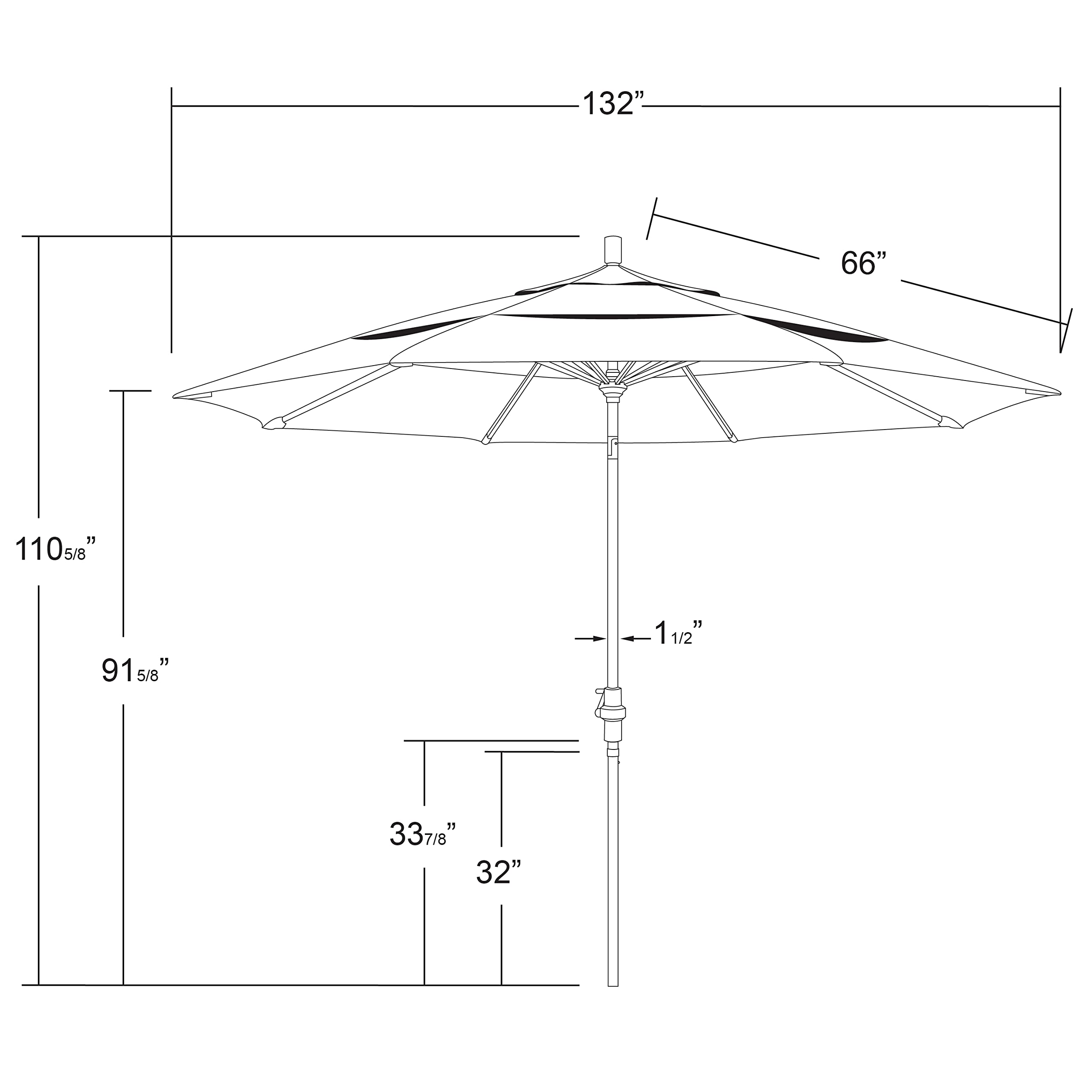 11' Round Aluminum Market Umbrella with Crank Lift & Tilt - Heavy Duty Patio Umbrella for Outdoor Dining, Poolside, Backyard, and Commercial Use - California Umbrella Brand