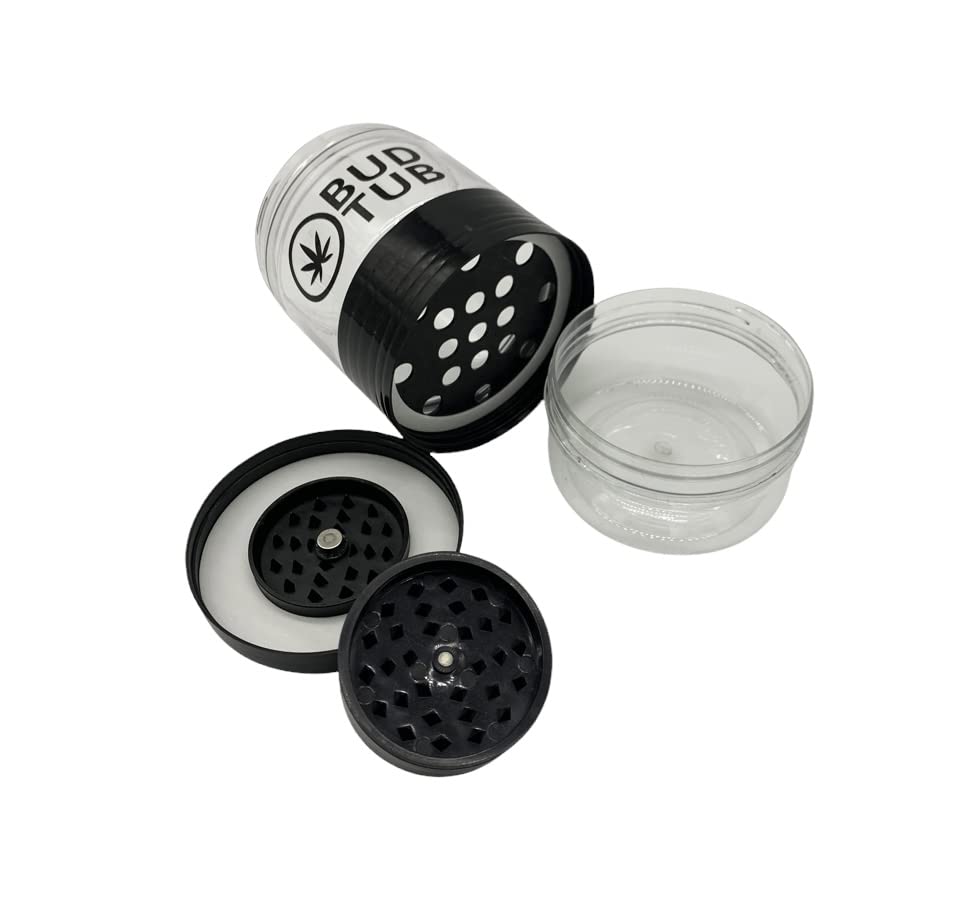 Airtight Smell Proof Herb Storage Jar with Magnetic Grinder & Shake Separator - Mini Plastic Container with Dual Seals for Freshness | Perfect for Kitchen, Travel & Cannabis Storage