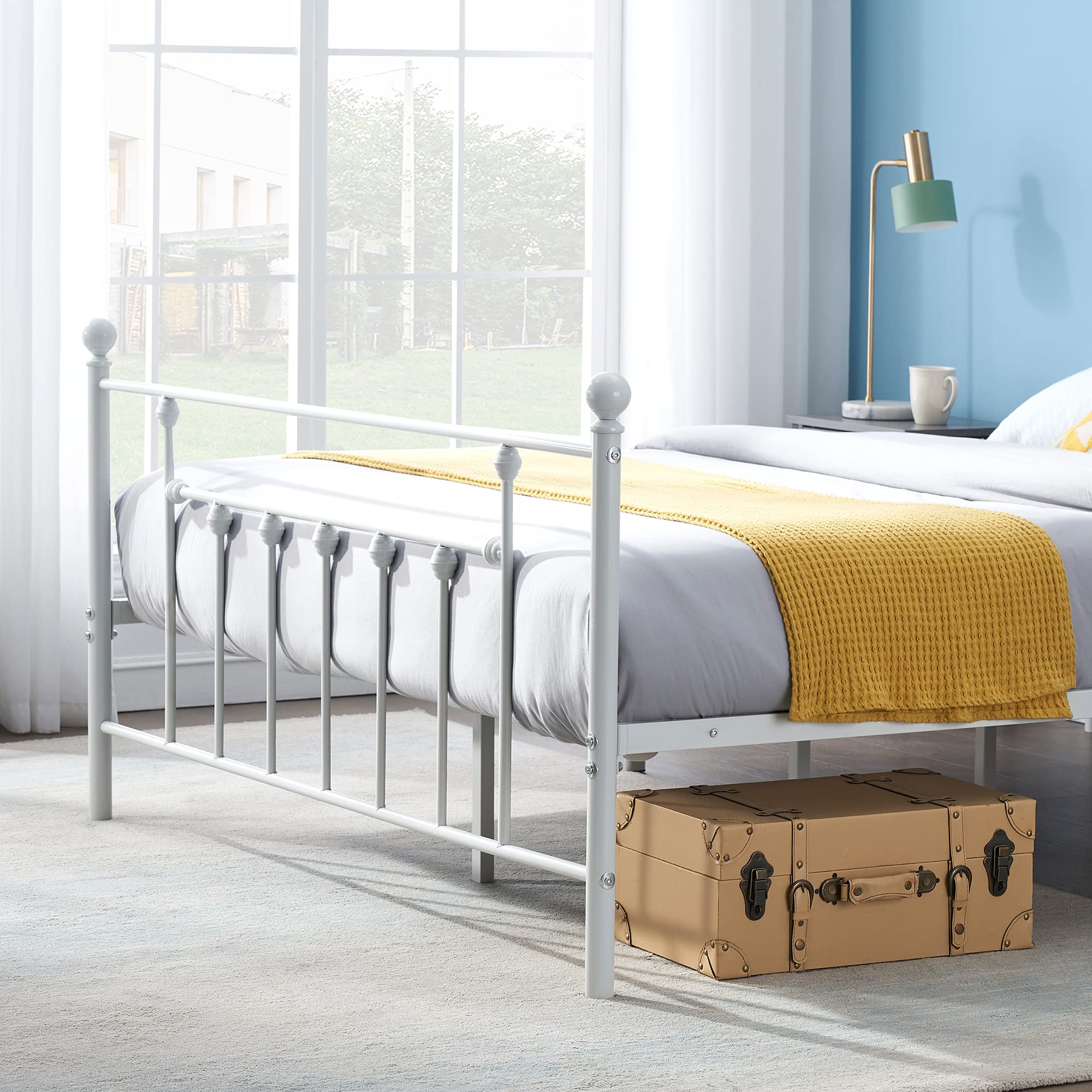 Queen Bed Frame with 2 Nightstands - Heavy Duty Metal Platform Bed Set with Storage Drawers, White & Brown Bedroom Furniture for Master Bedroom, Guest Room & Living Room