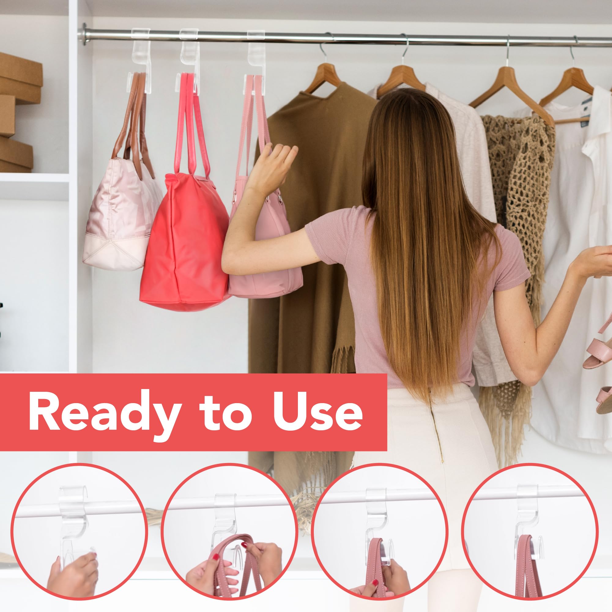 Wiosi 12-Pack Clear Acrylic Purse Hangers - Heavy Duty Handbag Hooks for Luxury Closet Organization - Space Saving Storage Solution for Purses, Backpacks & Accessories | Perfect for Walk-in Closets, Bedroom Storage & Retail Display