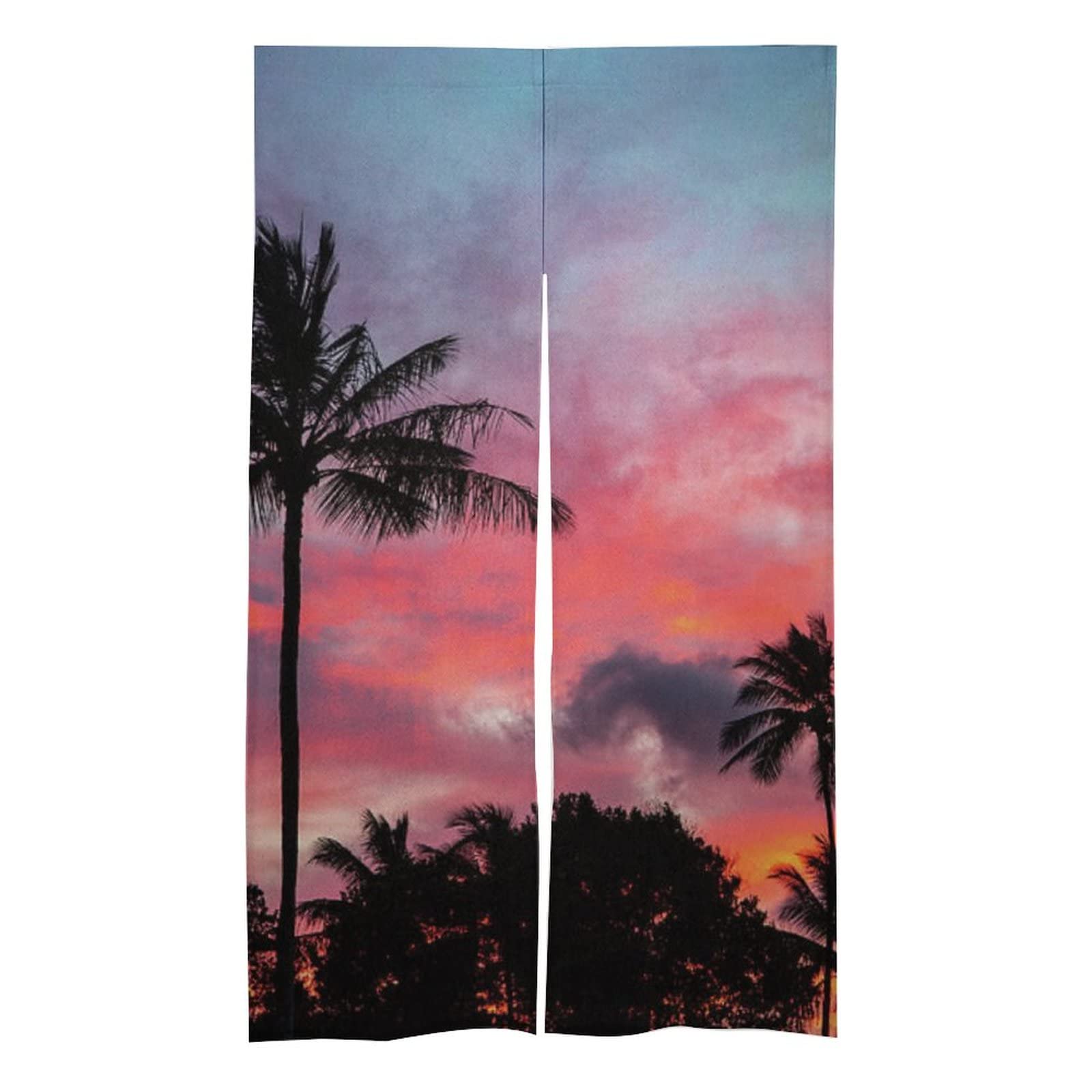 Sunset Beach Coconut Tree Noren Door Curtain - Tropical Tapestry for Doorway, Bathroom, Kitchen Divider & Closet - Home Decor & Gift for Mom - Perfect for Beach House, Boho Room & Summer Vibes
