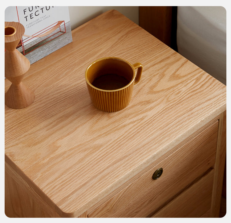 Solid Oak Wood Nightstand with Locking Drawer - Stylish and Durable Bedside Table for Bedroom, Living Room, or Guest Room