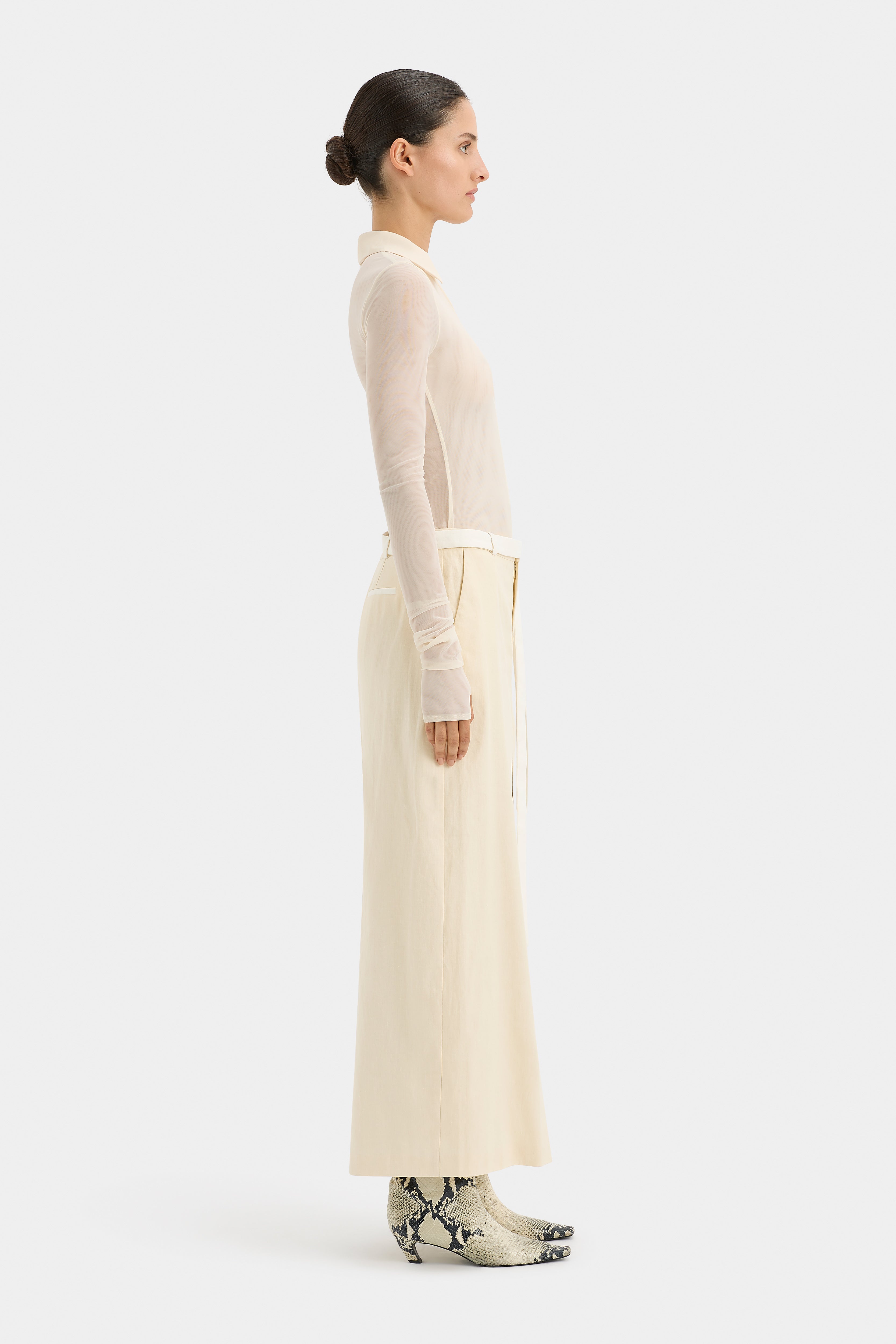 Dune Midi Skirt in Cream - Women's High Waisted A-Line Skirt for Casual Wear, Office & Date Night