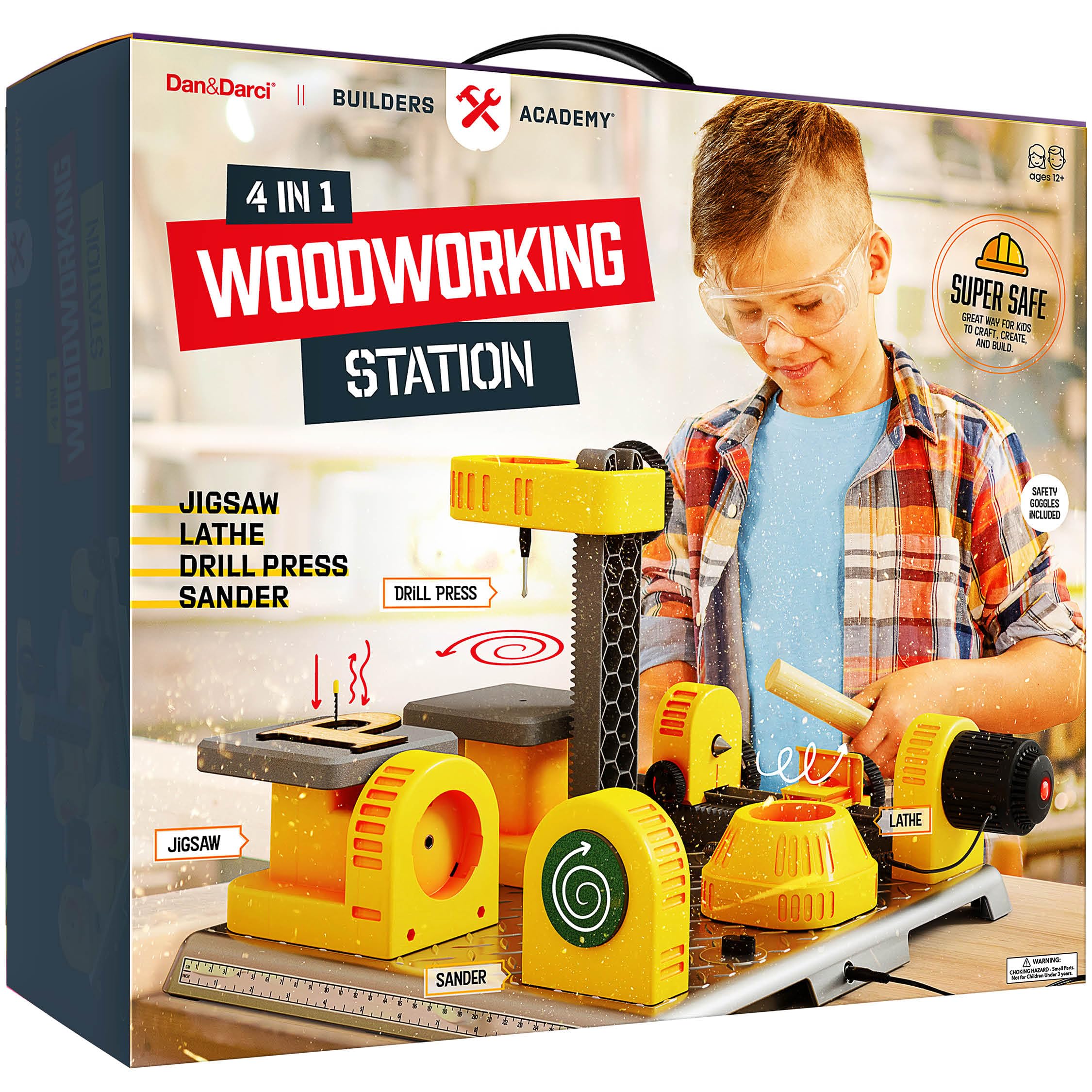 4 in 1 Woodworking Station for Kids - STEM Wood Building Kit with Real Construction Tools - Educational DIY Project Set for Boys & Girls Age 8+ - Perfect Birthday, Easter & Holiday Gift for Young Builders | Great for Home Projects, STEM Learning & Creative Play