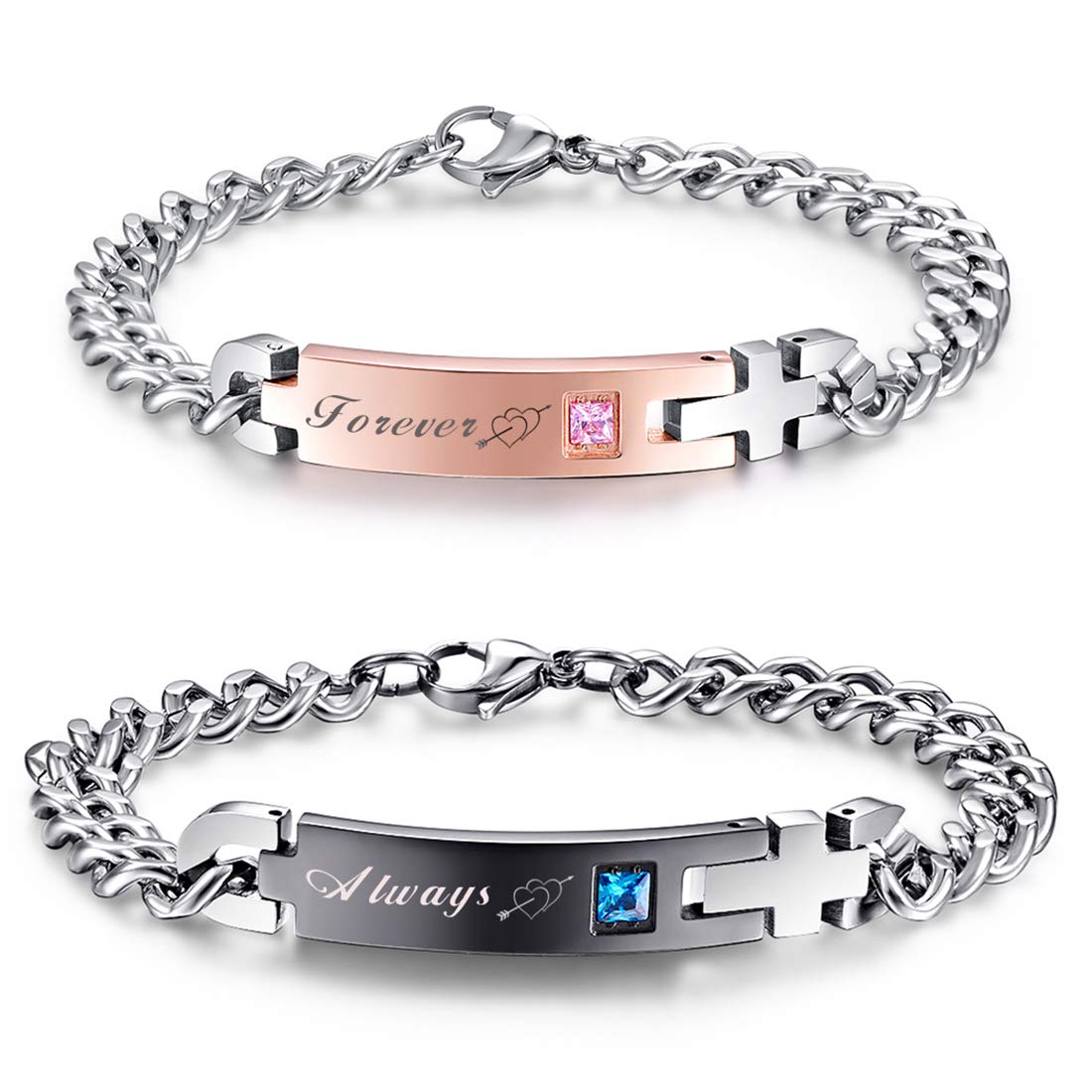 Stylish Stainless Steel Couple Bracelets - Matching Jewelry Set for Him & Her - Perfect Anniversary, Wedding, or Valentine's Day Gift - Ideal for Romantic Dates and Special Occasions
