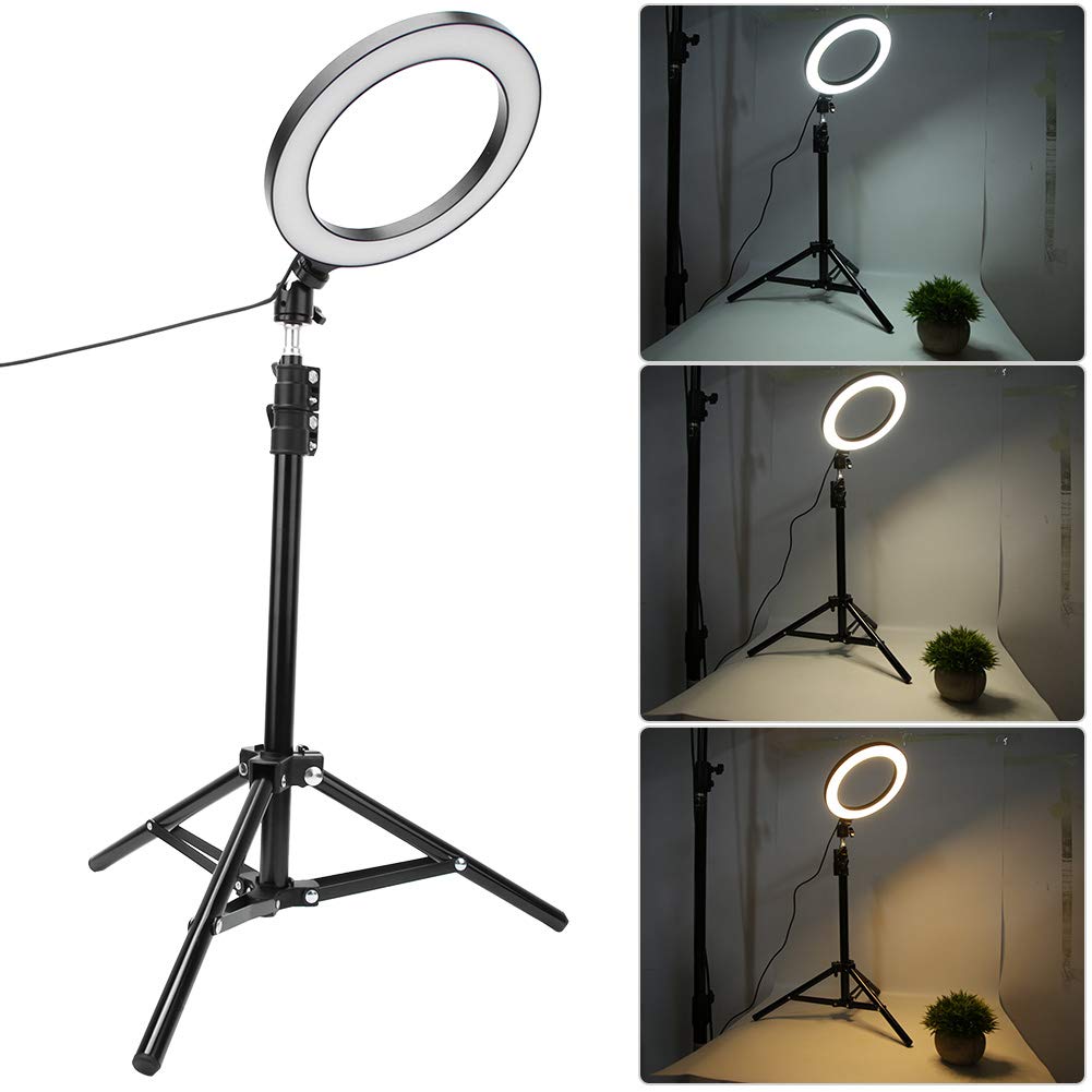 Dimmable LED Ring Light with Phone Holder - for Selfie, Makeup & Live Streaming