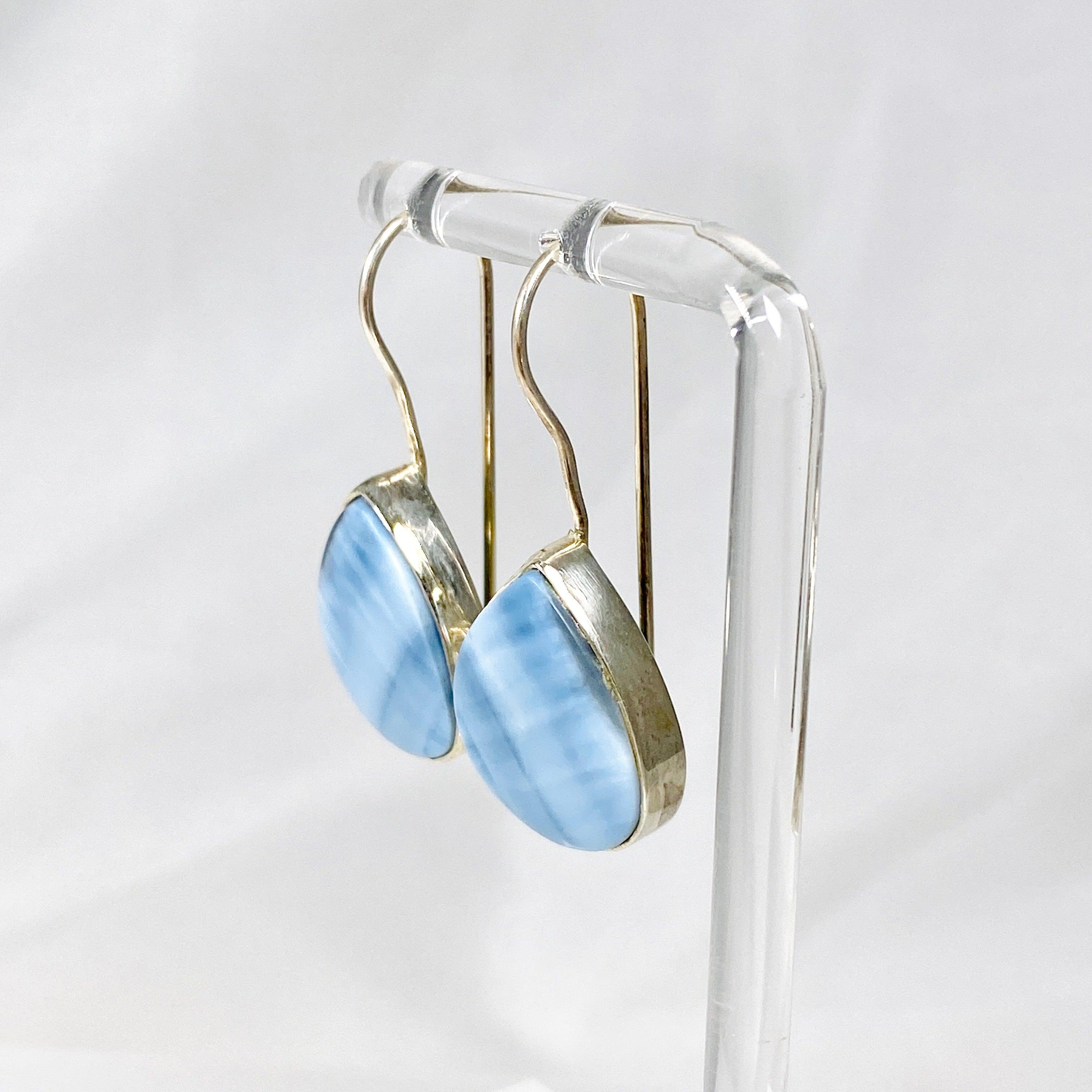 Owyhee Blue Opal Teardrop Earrings with Fixed Hook - KEGJ1028 | Elegant Dangle Earrings for Women, Perfect for Weddings, Parties & Special Occasions