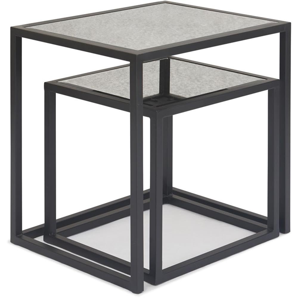 Finch Gramercy Black Mirrored Accent Tables - Set of 2 Modern Side Tables for Living Room, Bedroom & Entryway Decor